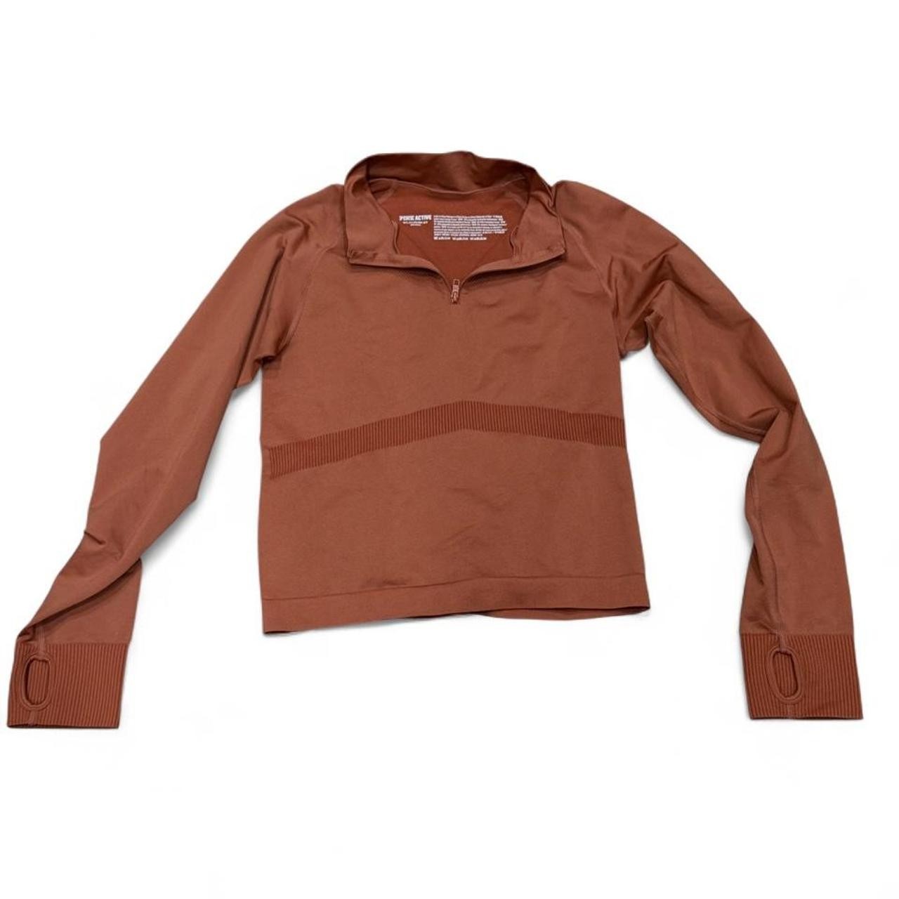 PINK Active Victoria\'s Secret Quarter Zip Long Sleeve Top Rust M/L