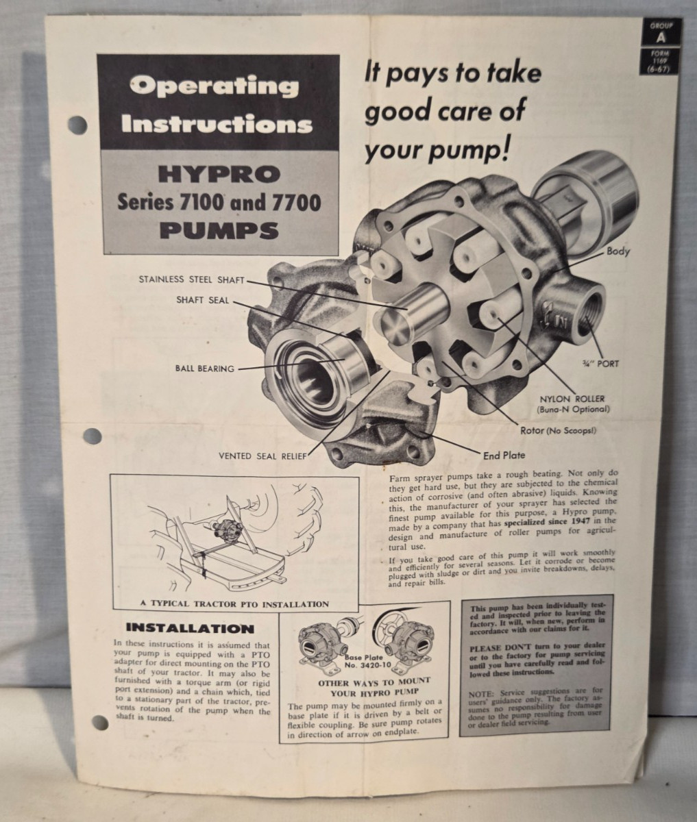 Vintage 1965 Hypro Series 7100 7700 Pump Operating Instruction Manual 1169 Vintage 1965 Hypro Series 7100 7700 Pump Operating Instruction Manual 1169