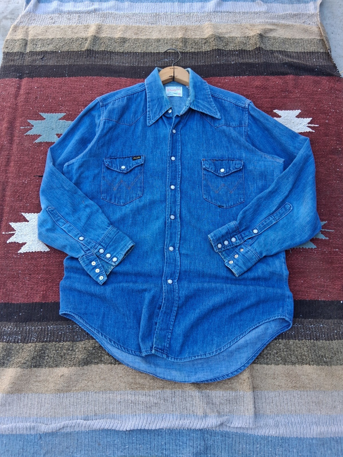 1960s Wrangler Denim Pearlsnap Work Shirt Large Western Americana Rockabilly