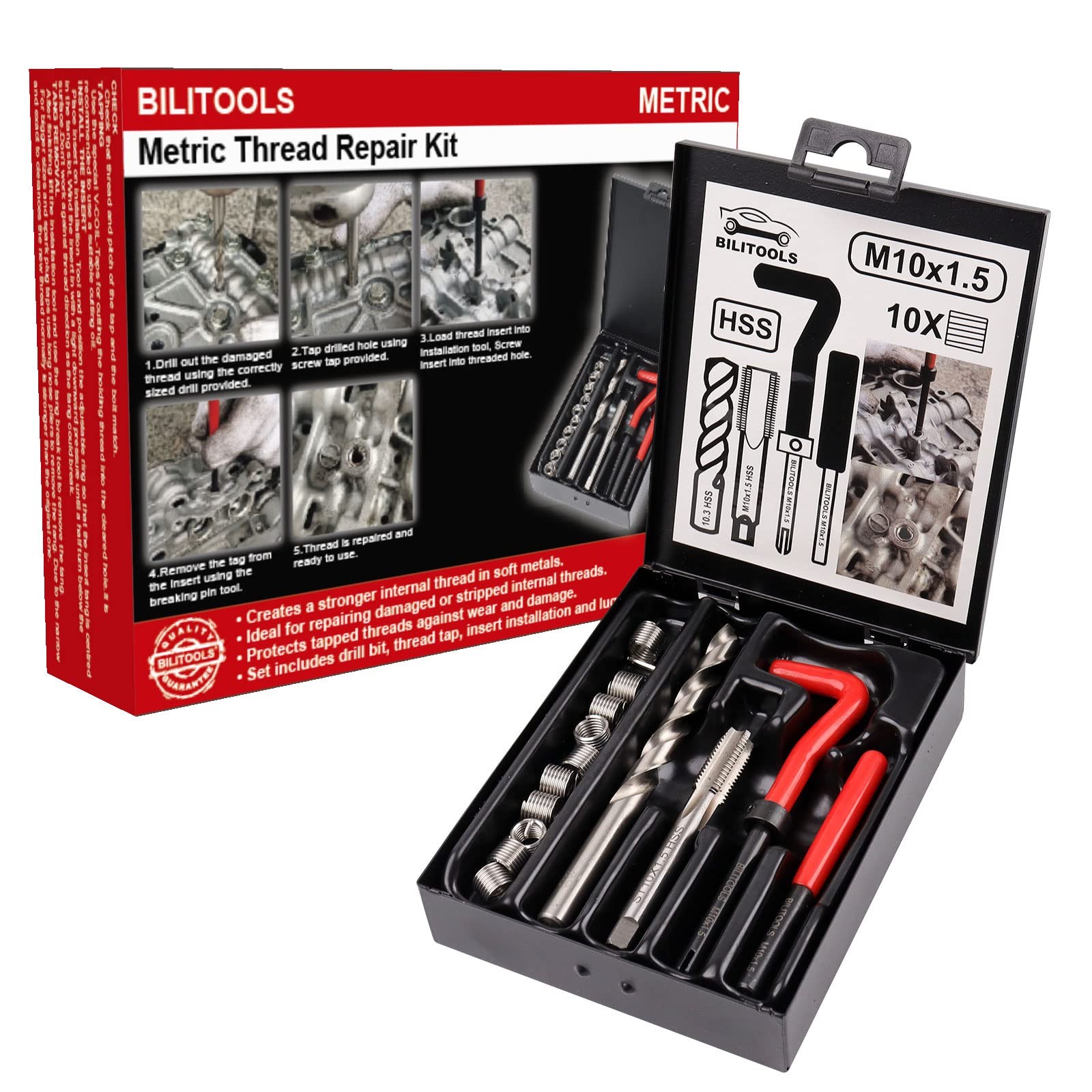 M10x1.5 Thread Repair Kit, HSS Drill Helicoil Repair Kit Metric M10x1.5 Thread Repair Kit, HSS Drill Helicoil Repair Kit Metric