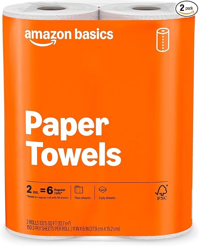 2-Ply Flex-Sheets Paper Towels, 2-Pack, 150 Sheets per Roll, 2 Basics Rolls = 6 