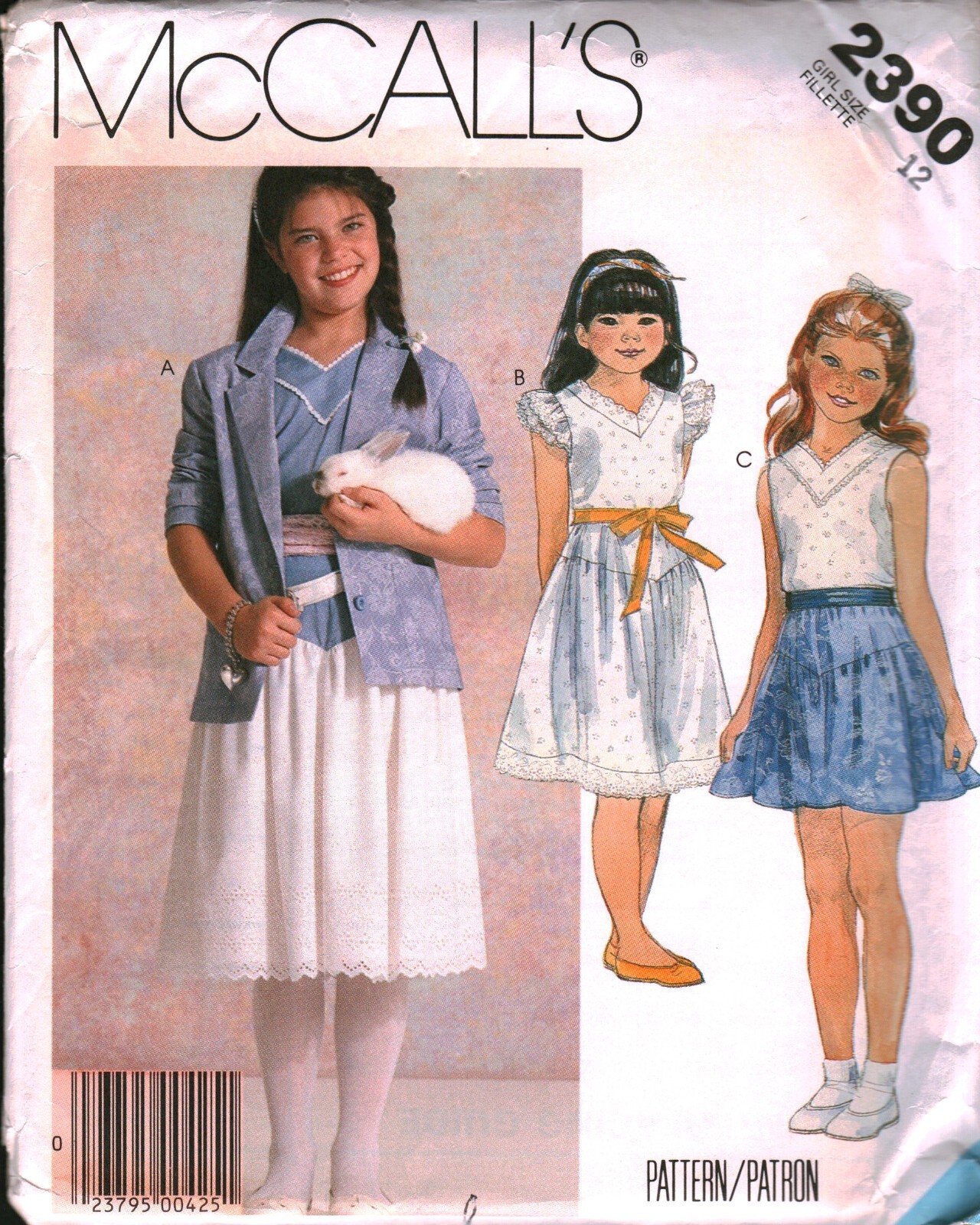 2390 Vintage McCalls SEWING Pattern Girls 1980s Jacket Top Skirt Church Party 10