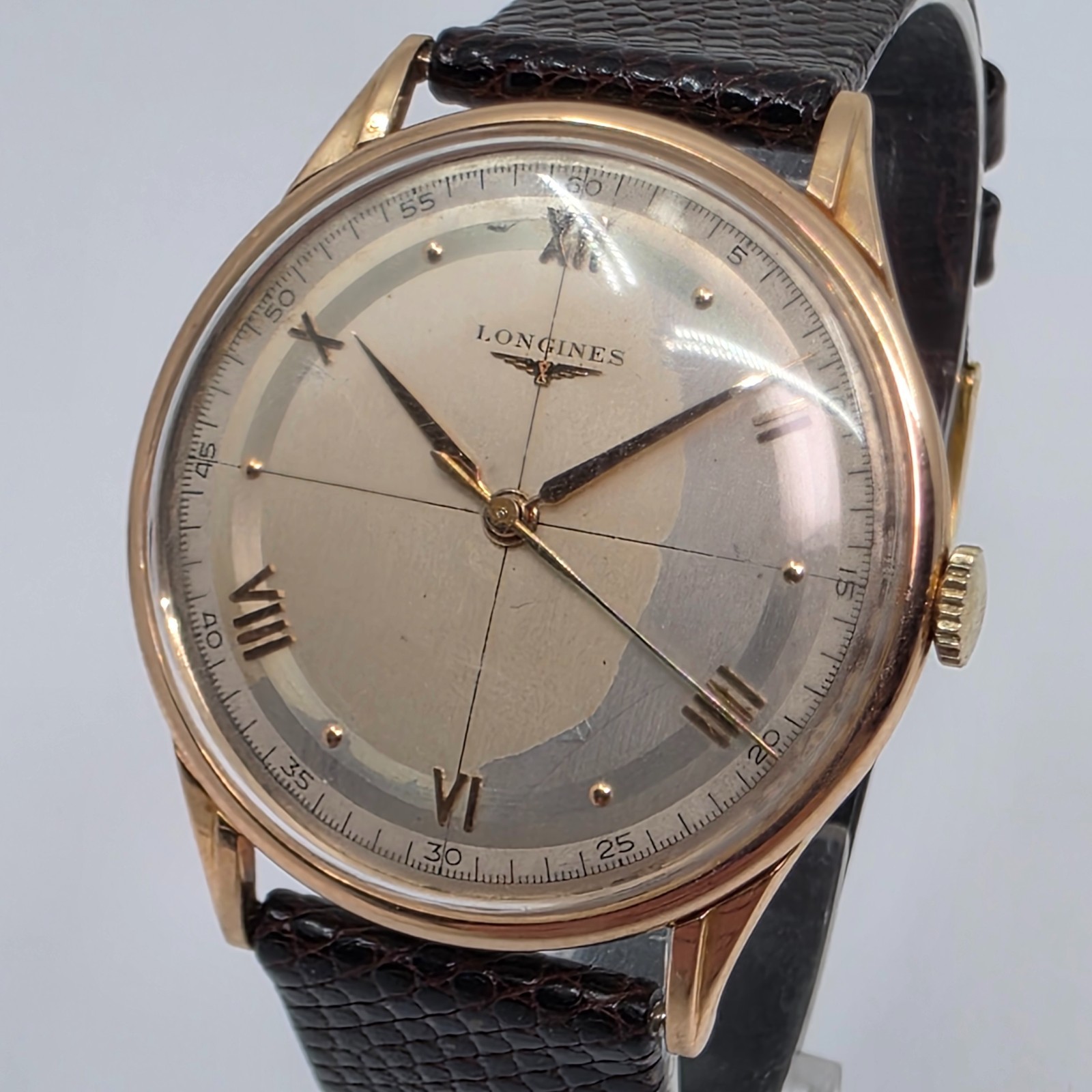 Longines Jumbo Vintage 18K YG Manual Cross Hair Dial Mens Watch 36mm
