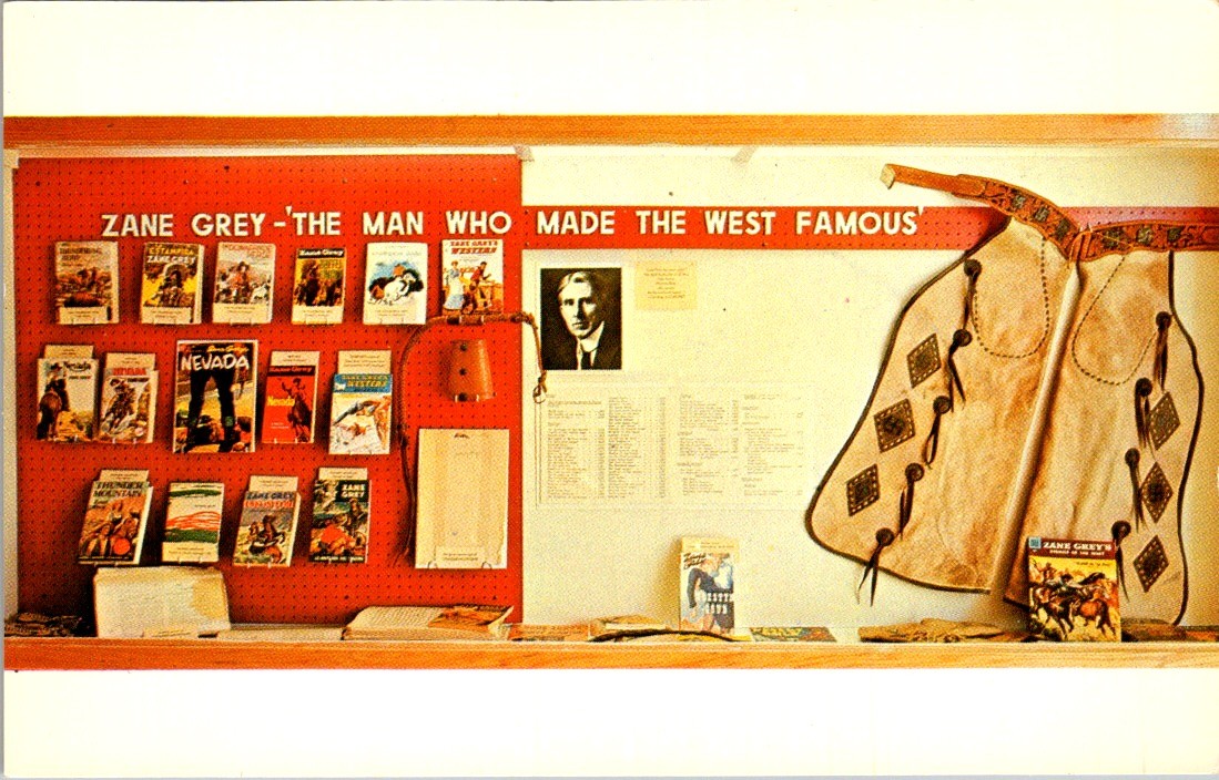 Zanesville OH Zane Grey Exhibit Postcard 1940s-50s Hivnor Card Co Author Display Zanesville OH Zane Grey Exhibit Postcard 1940s-50s Hivnor Card Co Author Display