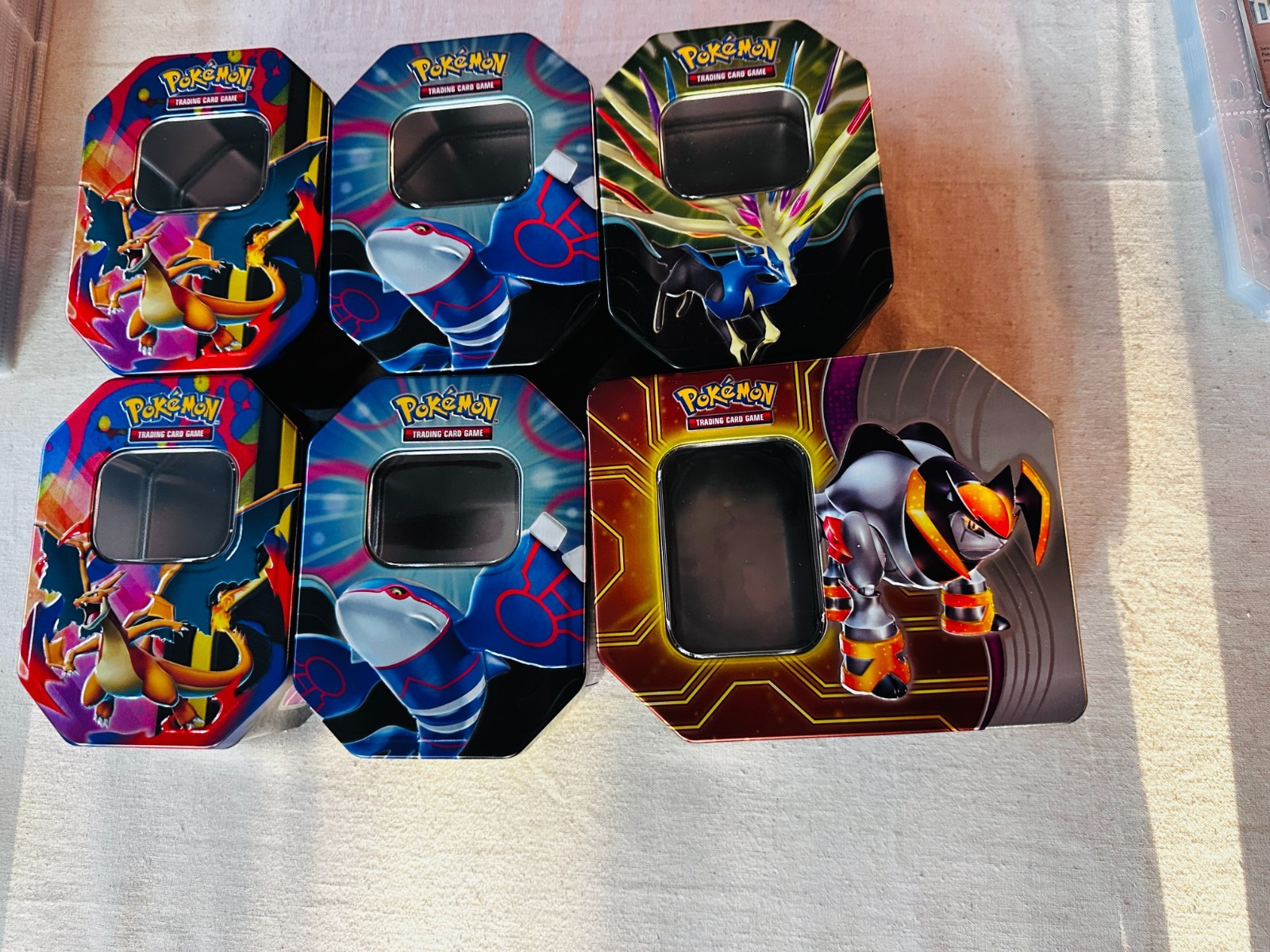 10x Pokemon Empty Collector Window Tins Lot - Charizard Kyogre Paradox Wow