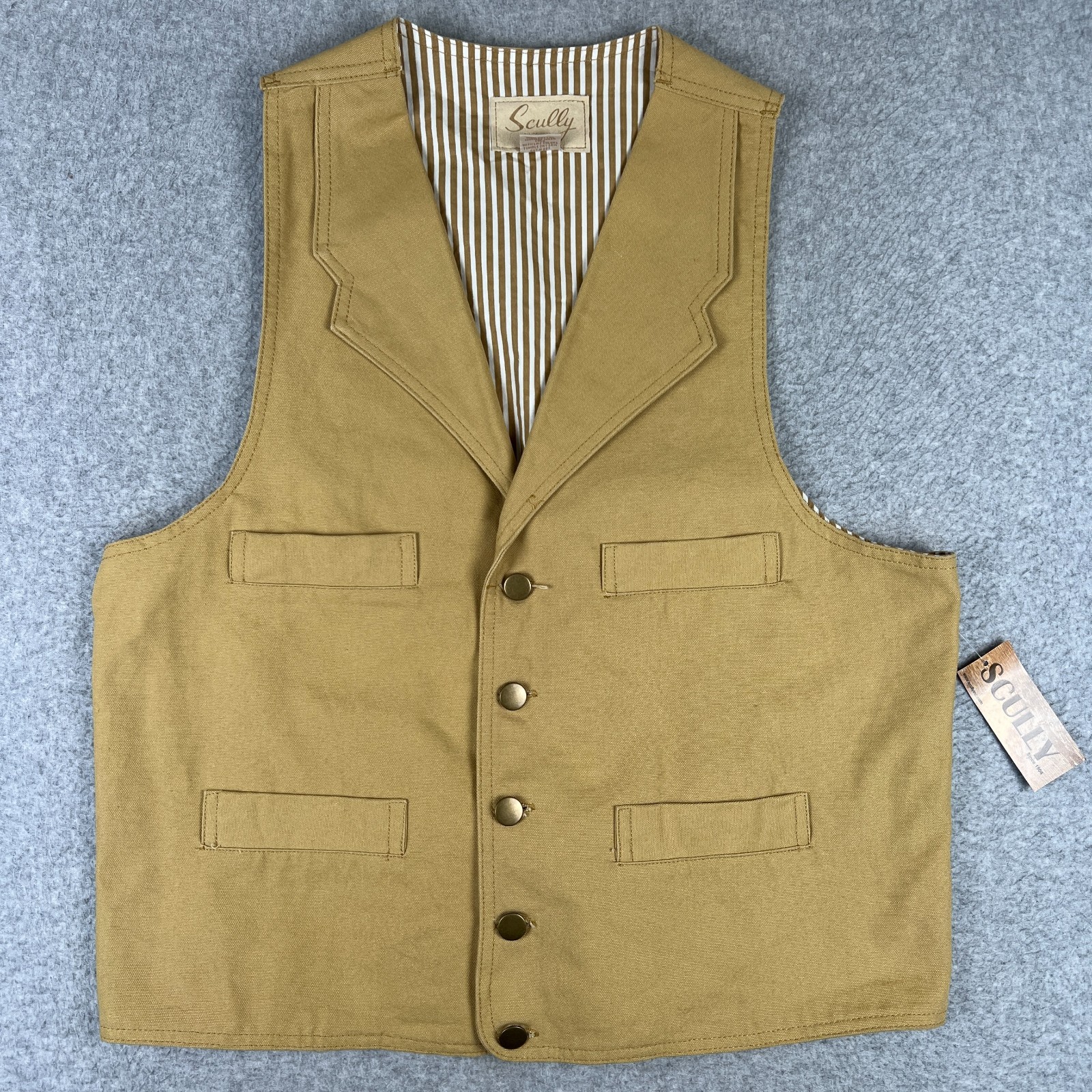 NEW Scully Canvas Vest Waistcoat Western Frontier Large Mens Beige Cowboy NWT