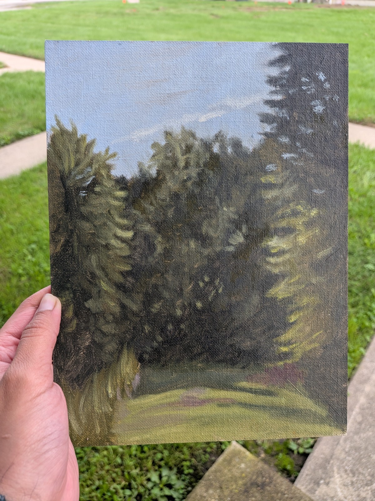Original Handmade Oil Painting on Panel Plein Air Landscape Trees 7x9.5