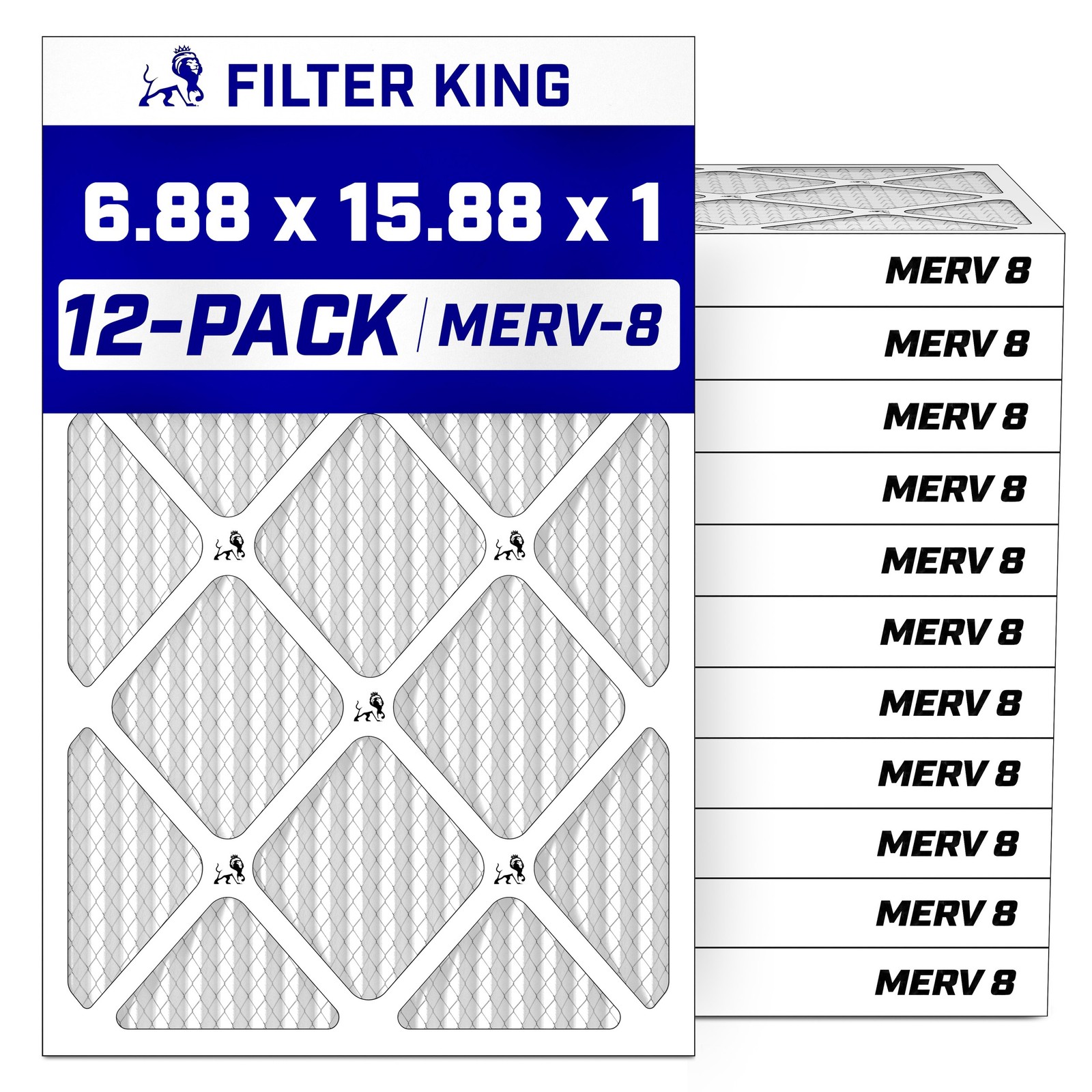 Filter King 6.88x15.88x1 Air Filter MERV 8, AC Furnace Filters (12-Pack)