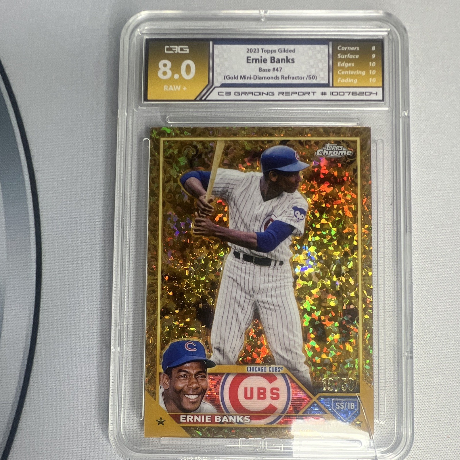2023 Topps Gilded Collection Ernie Banks #47 Gold Mini-Diamond /50 2023 Topps Gilded Collection Ernie Banks #47 Gold Mini-Diamond /50