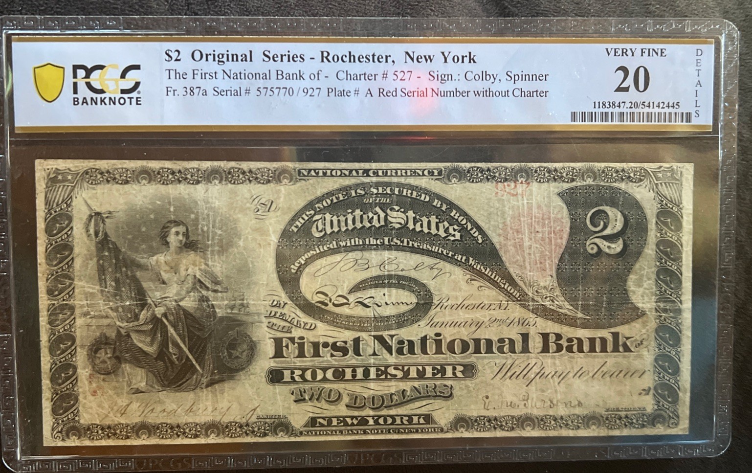 1865 $2 Lazy Deuce - Rochester, NY FR.387a Serial #575770