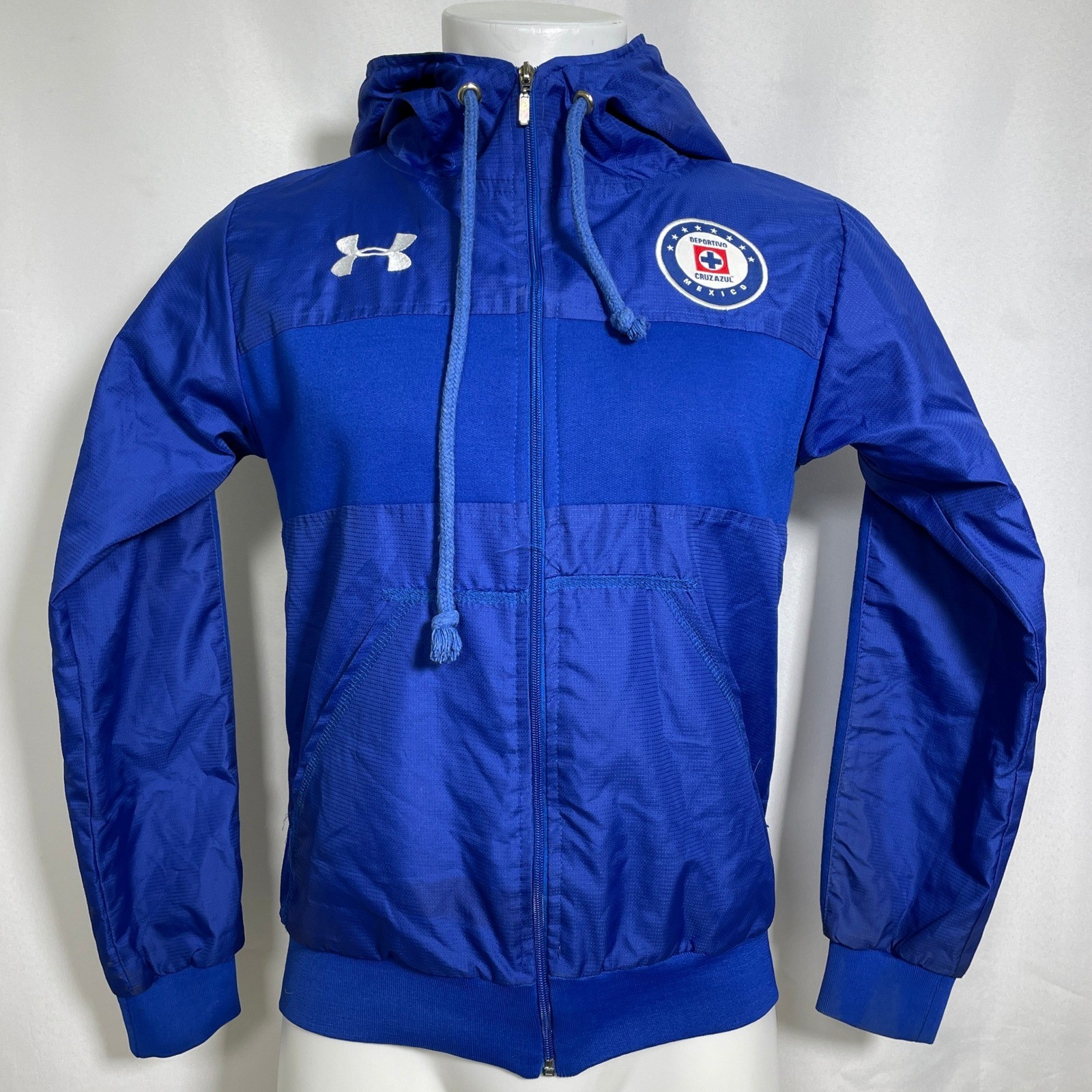 Cruz Azul Mexico Under Armour Blue Full Zip Hooded Windbreaker Men\'s SMALL