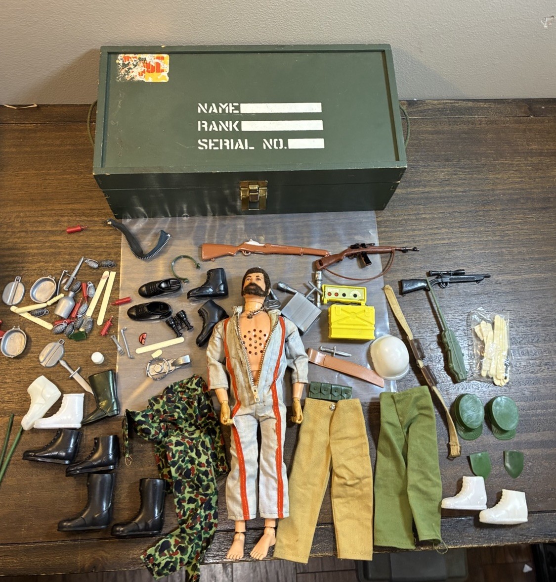 Vintage G.I. Joe Talking Commander Figure Footlocker & Gear Lot 1970s Hasbro