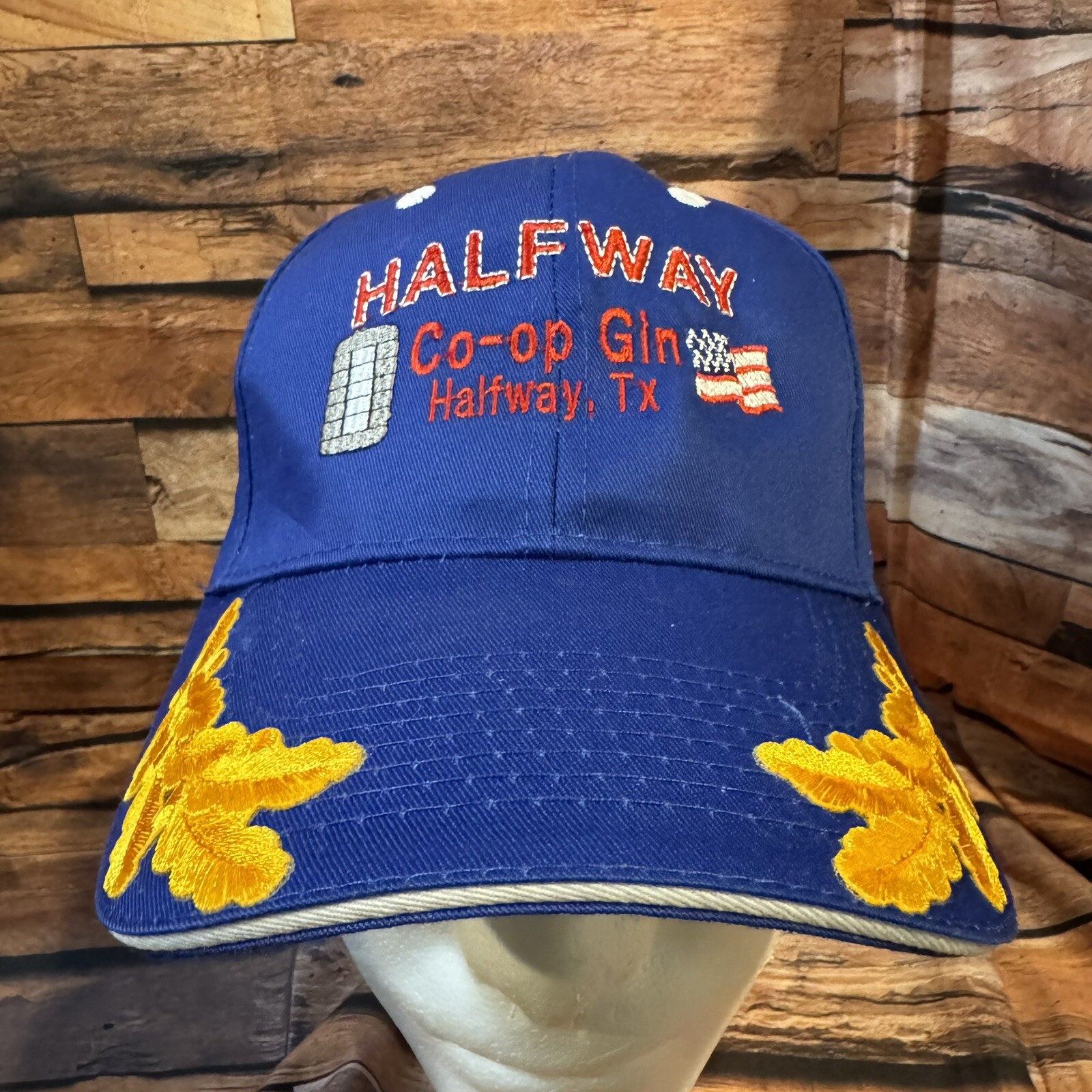 Vintage Halfway Co-Op Gin Texas Trucker Hat Cap Scrambled Eggs Embroidered Blue