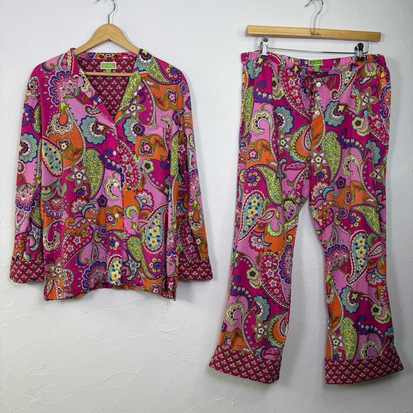Vera Bradley Pajama Set Womens XL Pink Paisley Cotton Sleepwear Loungewear