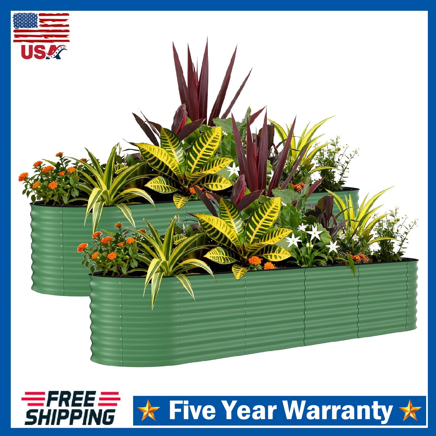 2 Pack 8x2x2 ft Galvanized Raised Garden Bed Metal Planter Box Vegetables Flower