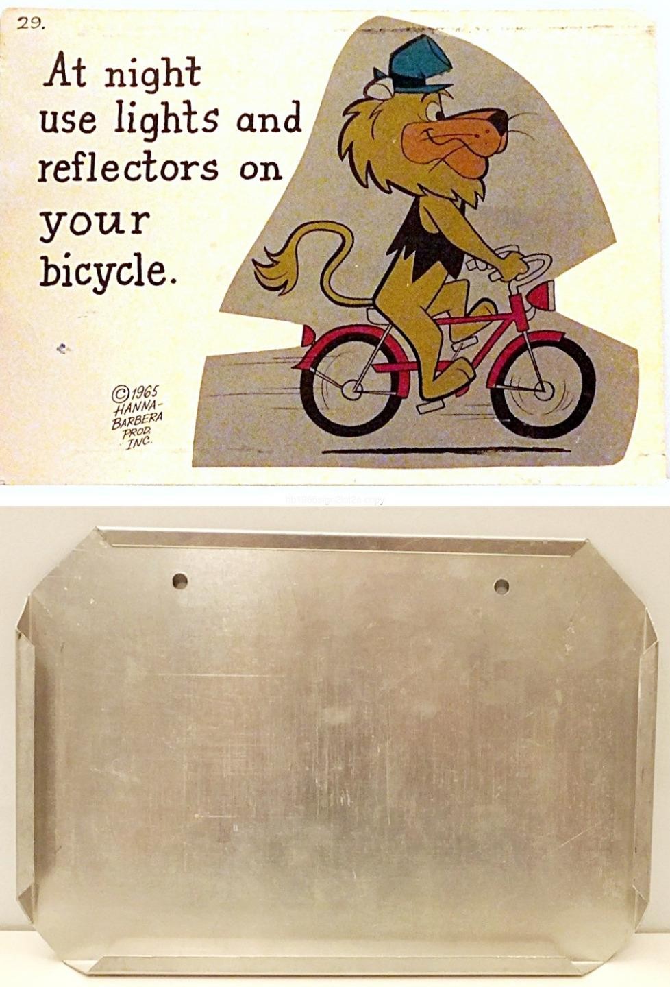 HANNA BARBERA 1965 LIPPY The LION SCHOOL SAFETY TIP SIGN & METAL HOLDER, Bicycle