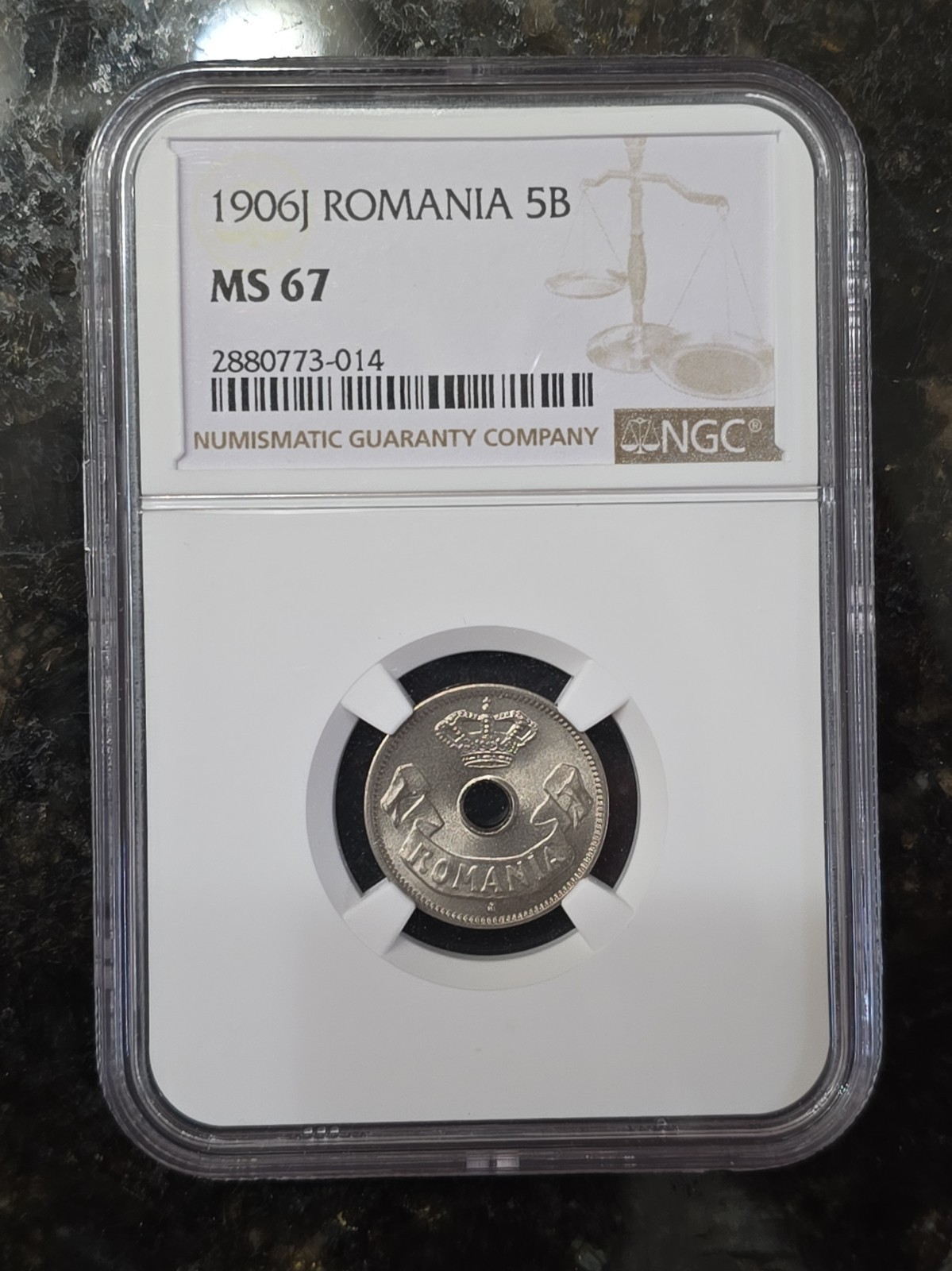 Romania 1906-J 5 Bani NGC MS 67 Hamburg Carol I Romanian Coin MS67 1906J