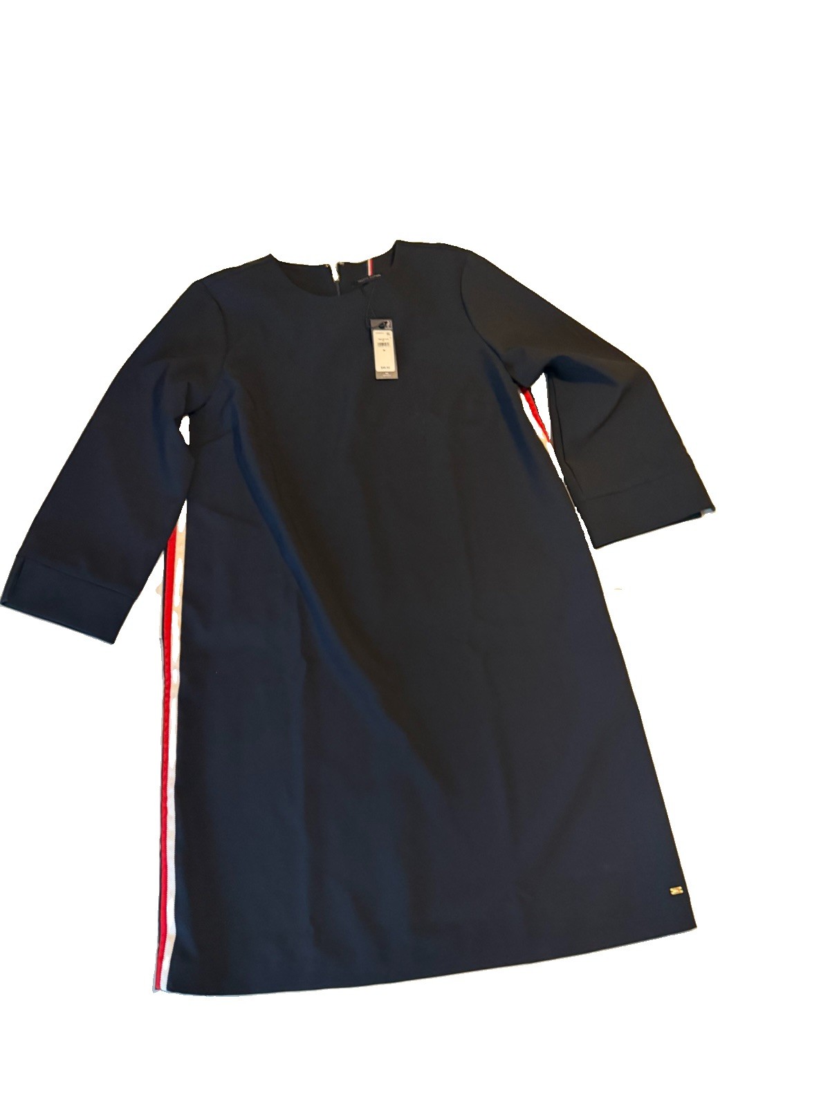 NEW Tommy Hilfiger Women M Navy Shift Dress 3/4 Sleeve Knee Round Neck Zip