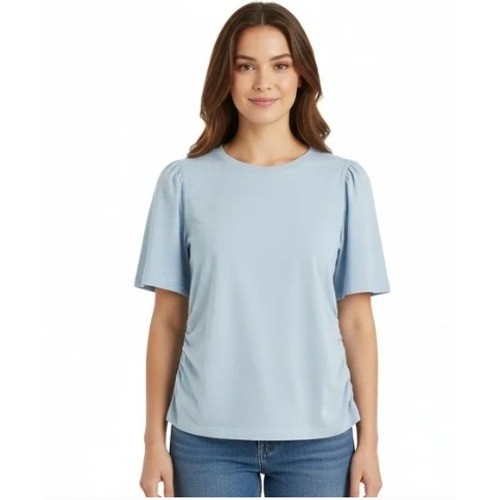 Madewell Top Womens XS Blue Crewneck Puff Sleeve Ruched Cotton T Shirt NU869