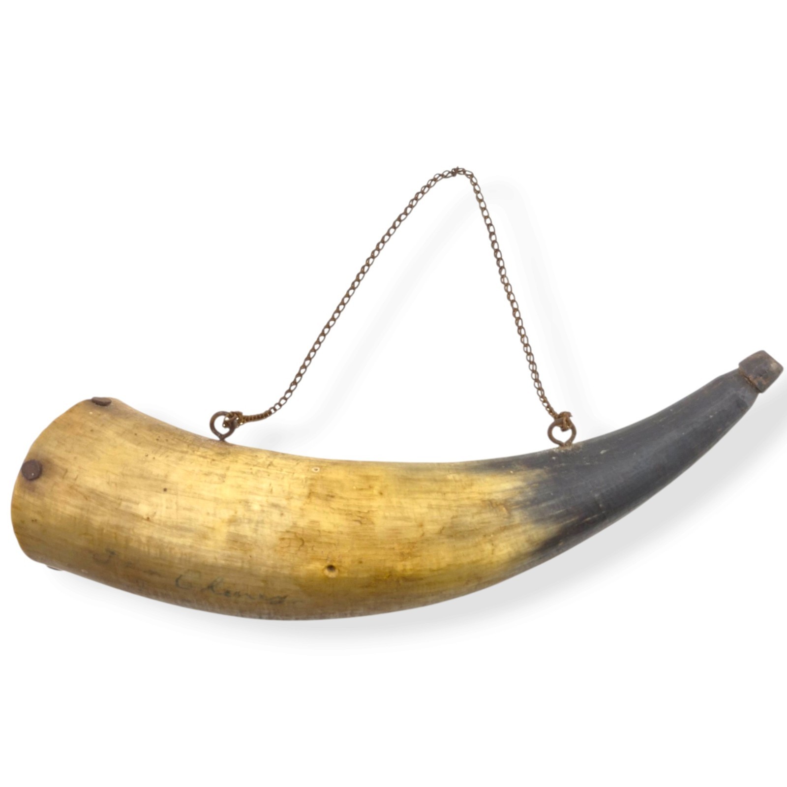 Antique Folk Art Powder Horn John Cheney Dated December 1901 Vintage Hunting