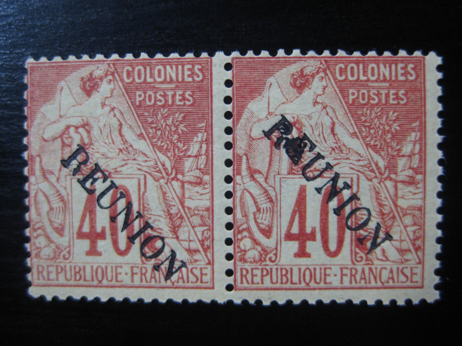 REUNION FRENCH COLONY Sc. #26 scarce mint MNH stamp pair SCV $300.00