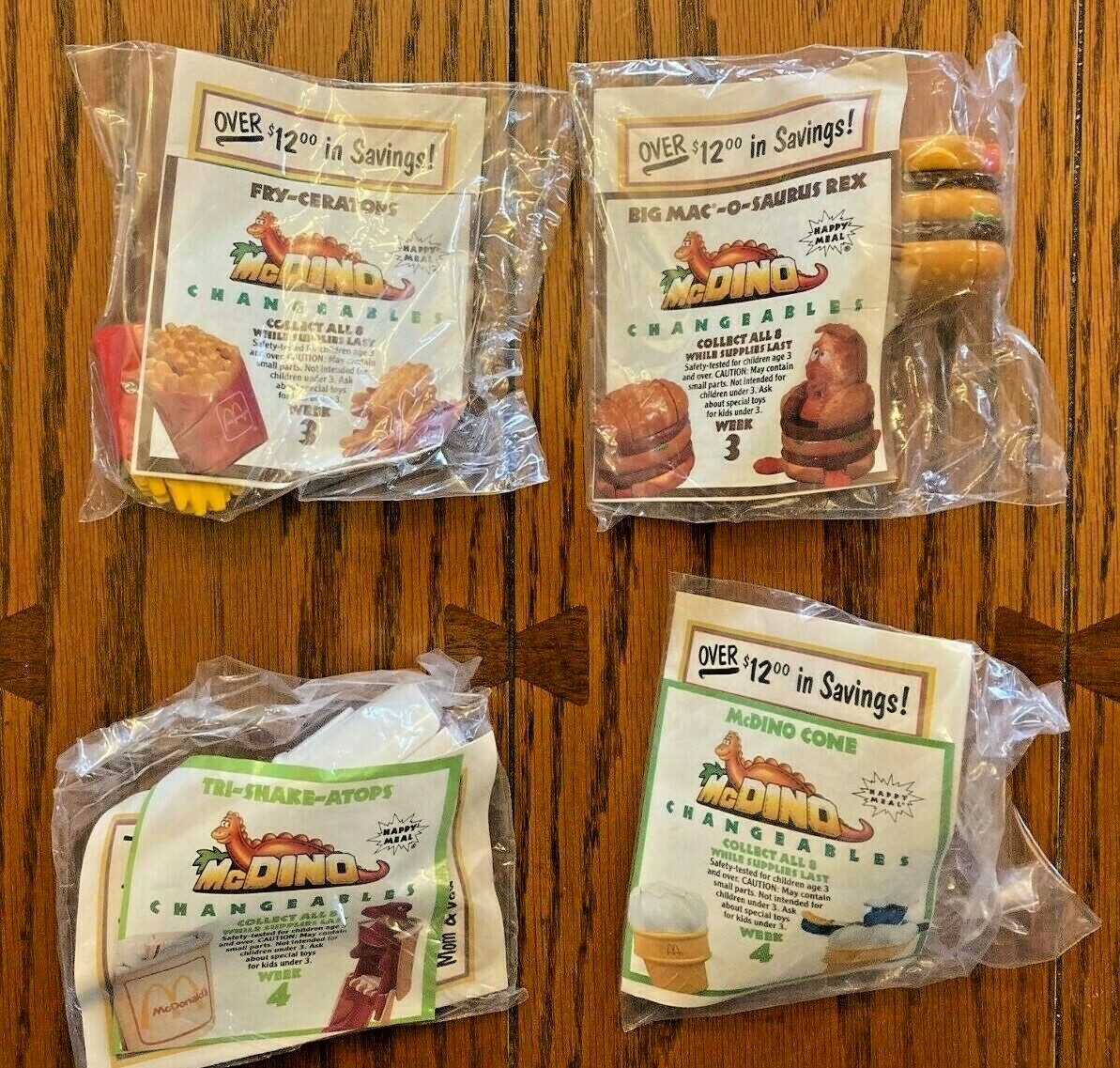 1990 MCDONALDS MCDINO CHANGEABLES LOT OF 4 - BIG MAC SHAKE CONE FRIES 1990 MCDONALDS MCDINO CHANGEABLES LOT OF 4 - BIG MAC SHAKE CONE FRIES