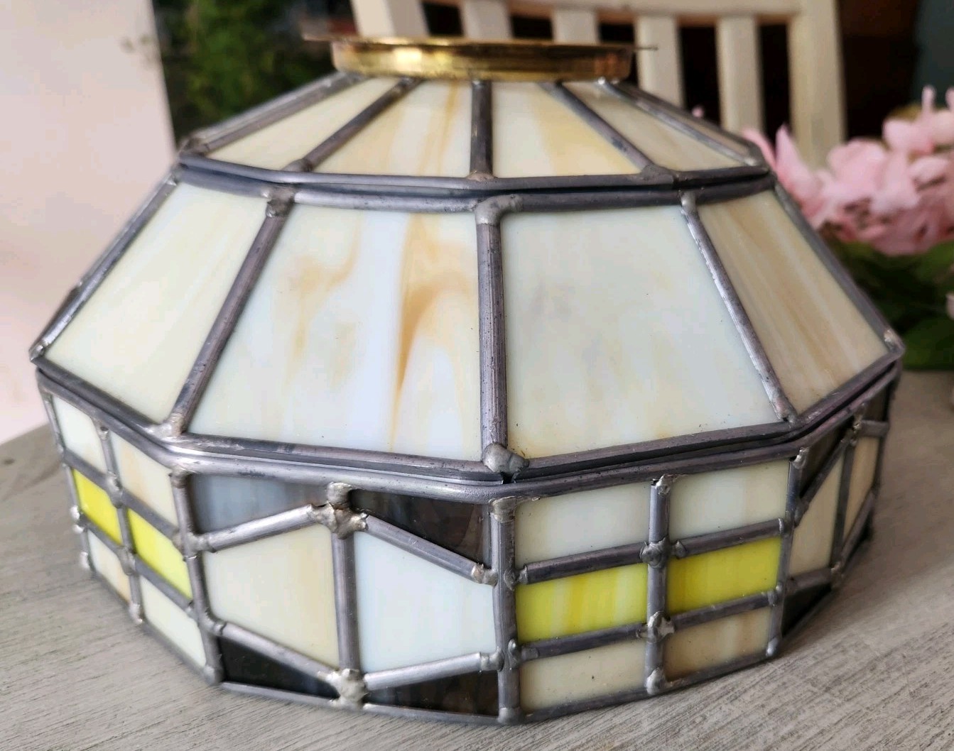 New Vtg Montgomery Ward Tiffany Style Glass Ceiling Fan Light Kit