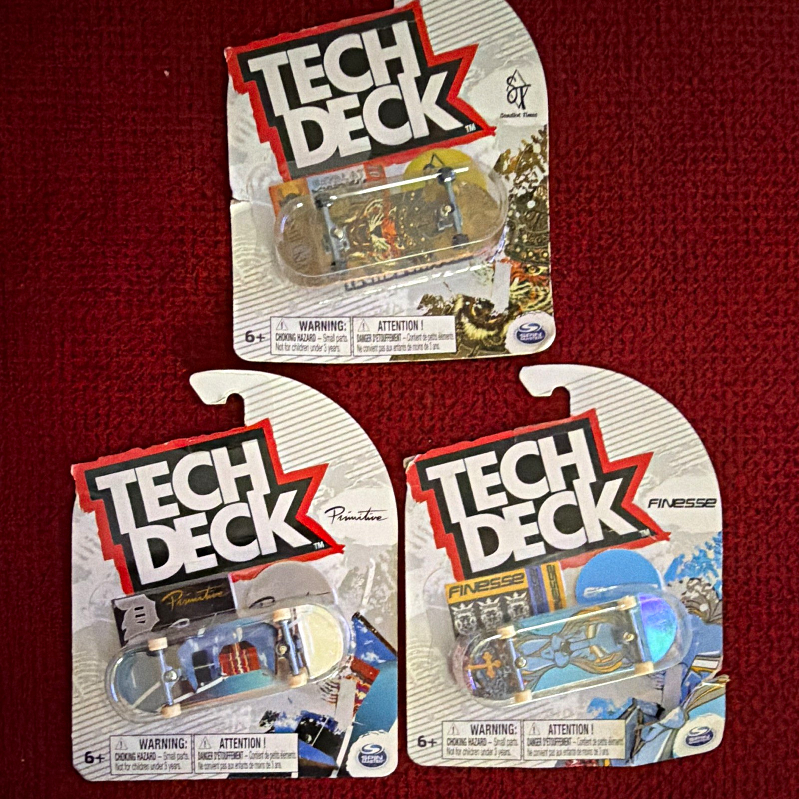 Tech Deck Primitive Fingerboard Lot of 3 Multicolor Plastic Mini Skateboards Tech Deck Primitive Fingerboard Lot of 3 Multicolor Plastic Mini Skateboards