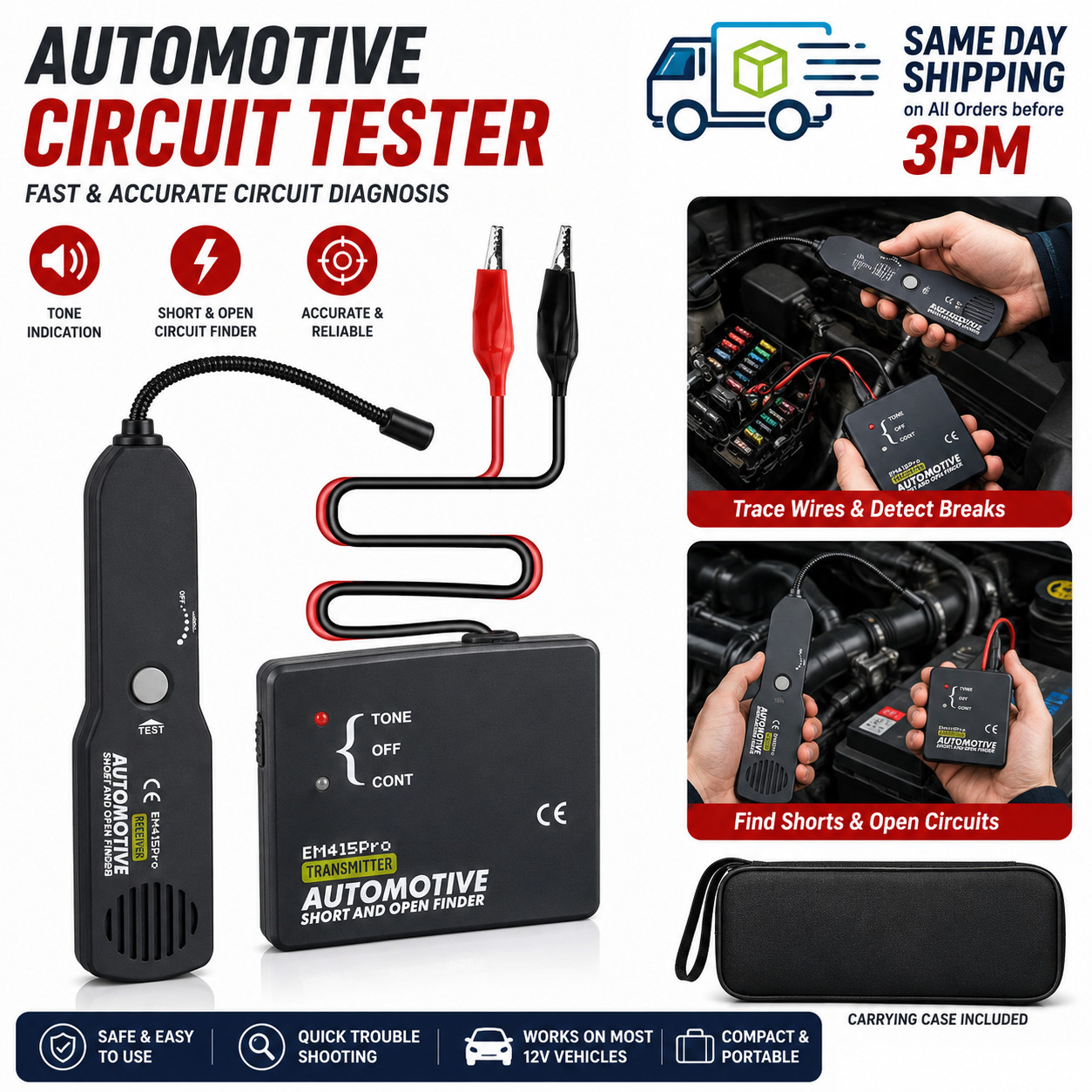 Circuit Tester Automotive Short and Open Finder DC 6-42V Car Wire Tracker Tool
