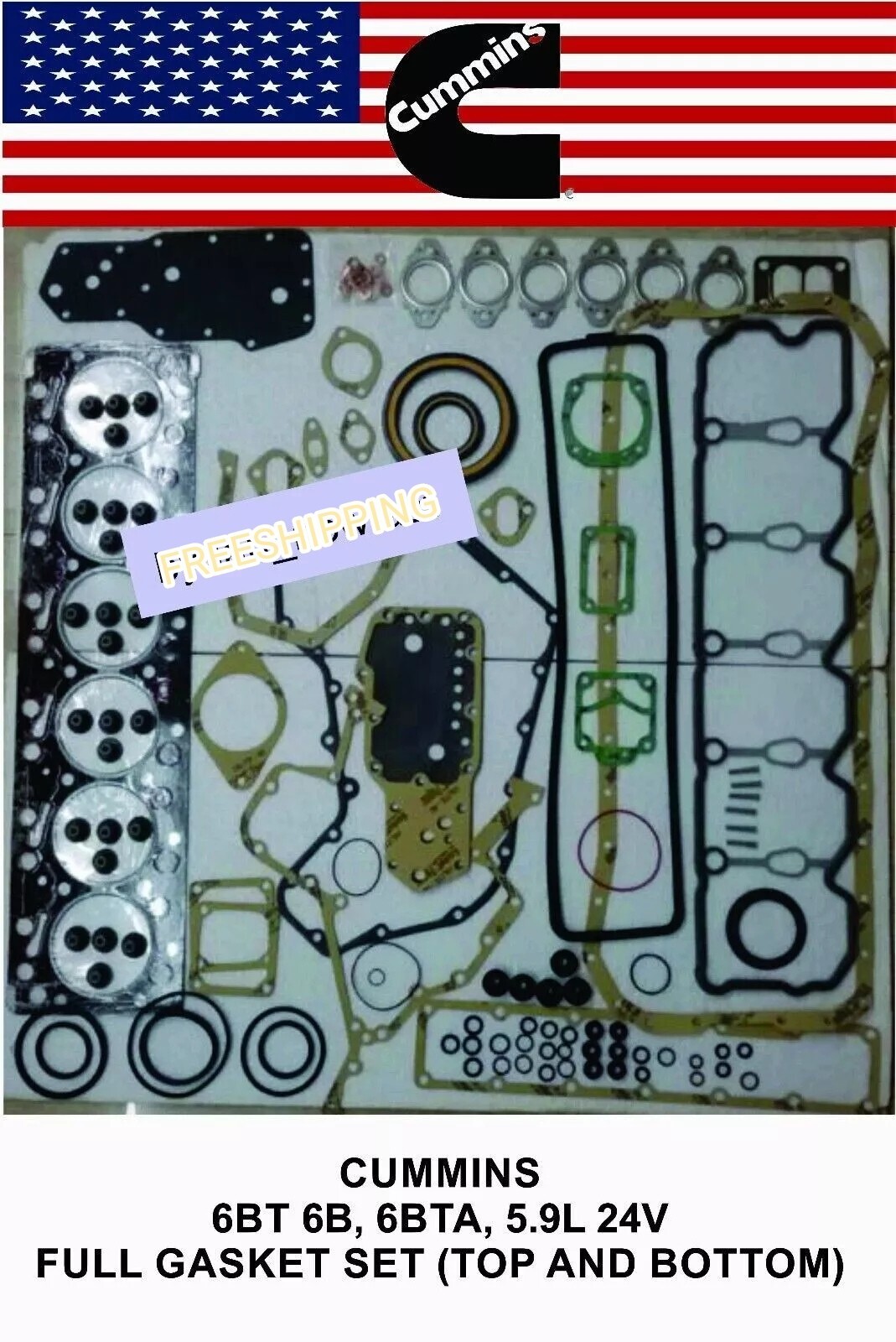 CUMMINS 6BT 6B, 6BTA, 5.9L 24V FULL GASKET SET (TOP AND BOTTOM) 6 CLYINDER KIT CUMMINS 6BT 6B, 6BTA, 5.9L 24V FULL GASKET SET (TOP AND BOTTOM) 6 CLYINDER KIT
