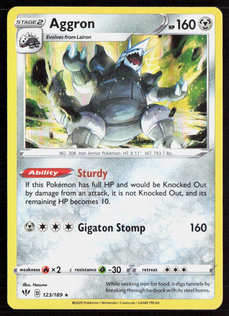 Pokemon Aggron Holo Rare 123/189 SWSH03: Darkness Ablaze Holofoil NM Pokemon Aggron Holo Rare 123/189 SWSH03: Darkness Ablaze Holofoil NM
