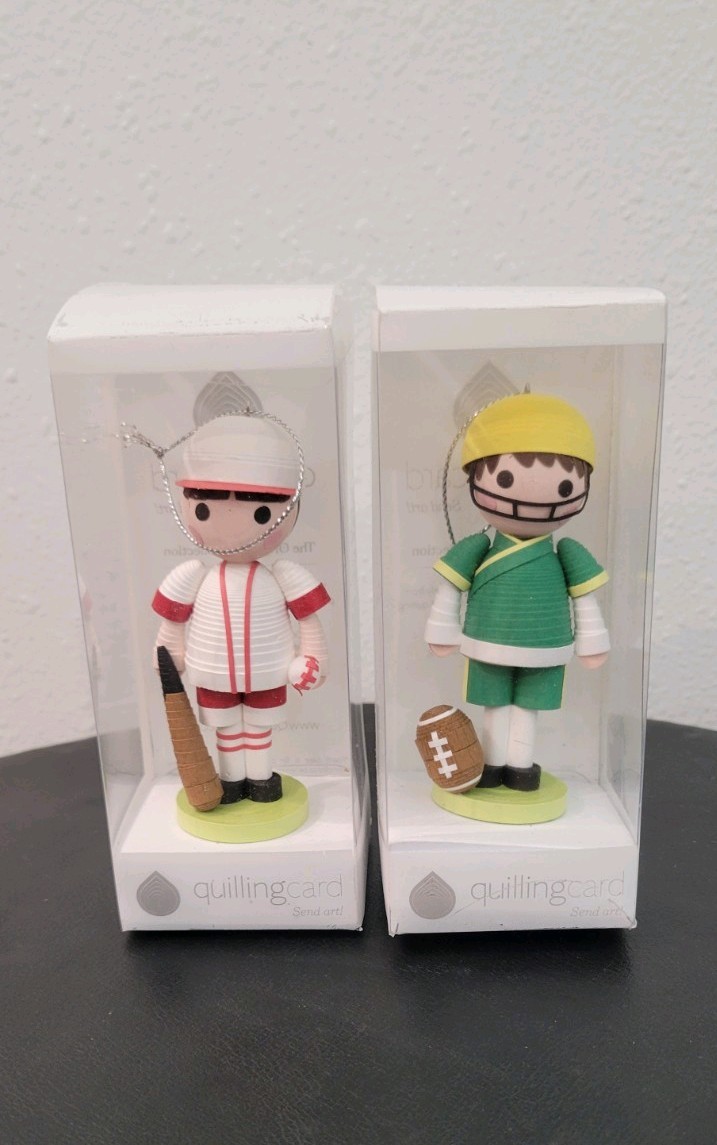 RARE Retired Quilling Card 3D Ornament Set Baseball & Football Paper Doll Figure