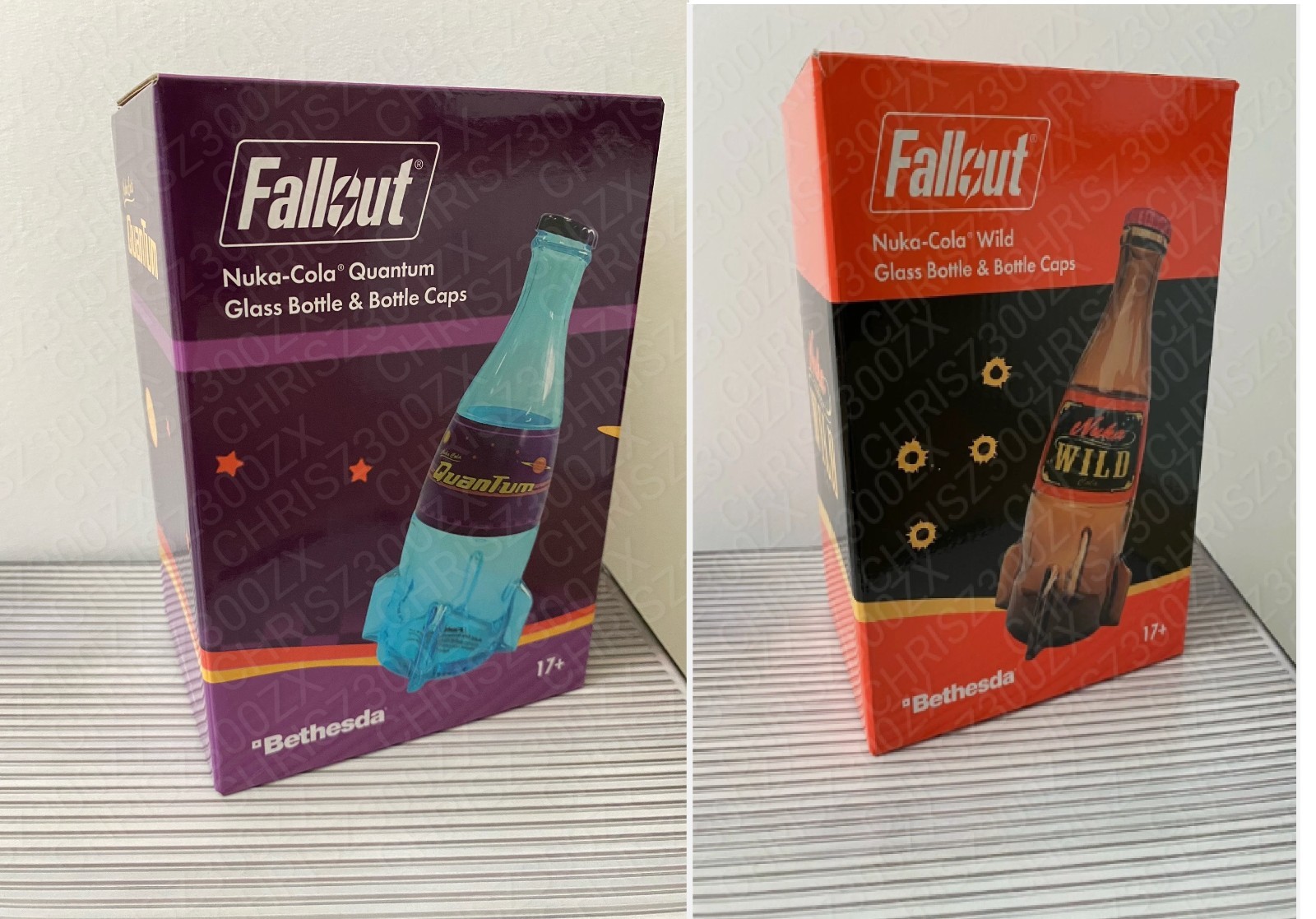 Fallout Nuka Cola Wild & Quantum Glass Bottle 10 Bottle Caps SET Replica Figure