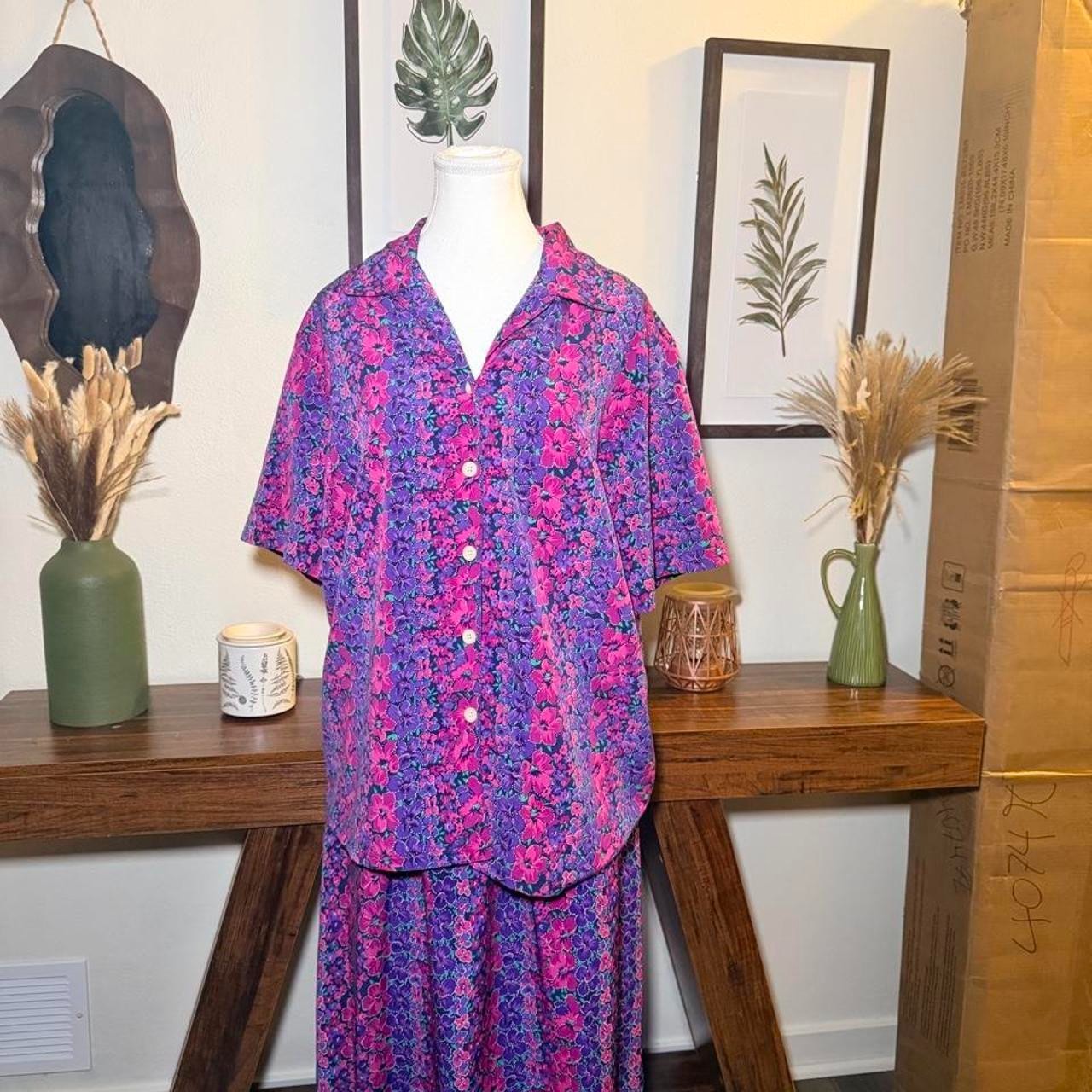 Koret Vintage Floral Two Piece Set Purple Pink Skirt Set Size XL Koret Vintage Floral Two Piece Set Purple Pink Skirt Set Size XL