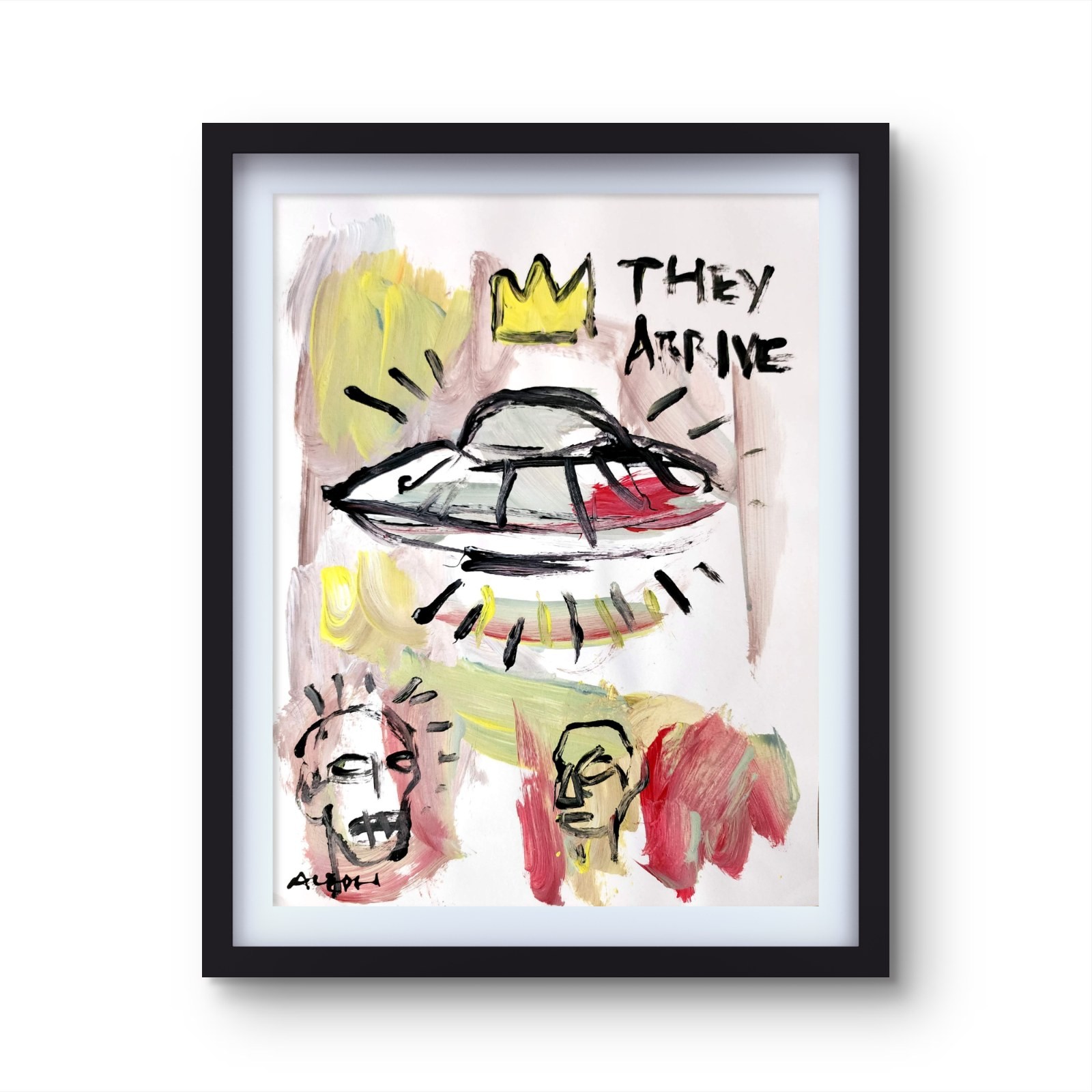 Aleph Original 11x14 Expressionist They Arrive Ufo Painting Signed Art On Paper