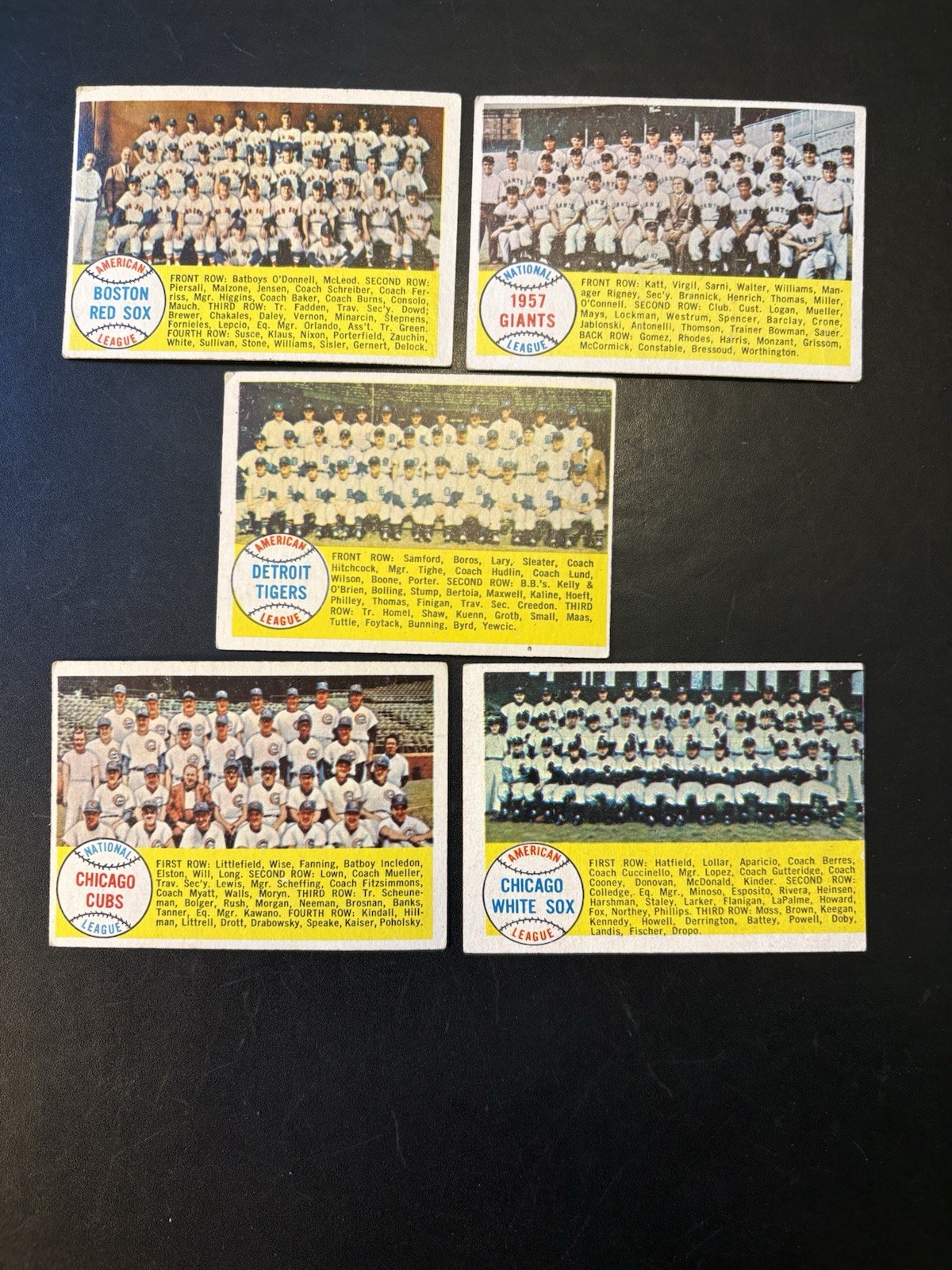 1958 Topps 5 Dif Team Cards VG-EX To EX+ No Creases Red Sox Cubs Low Ship Cost