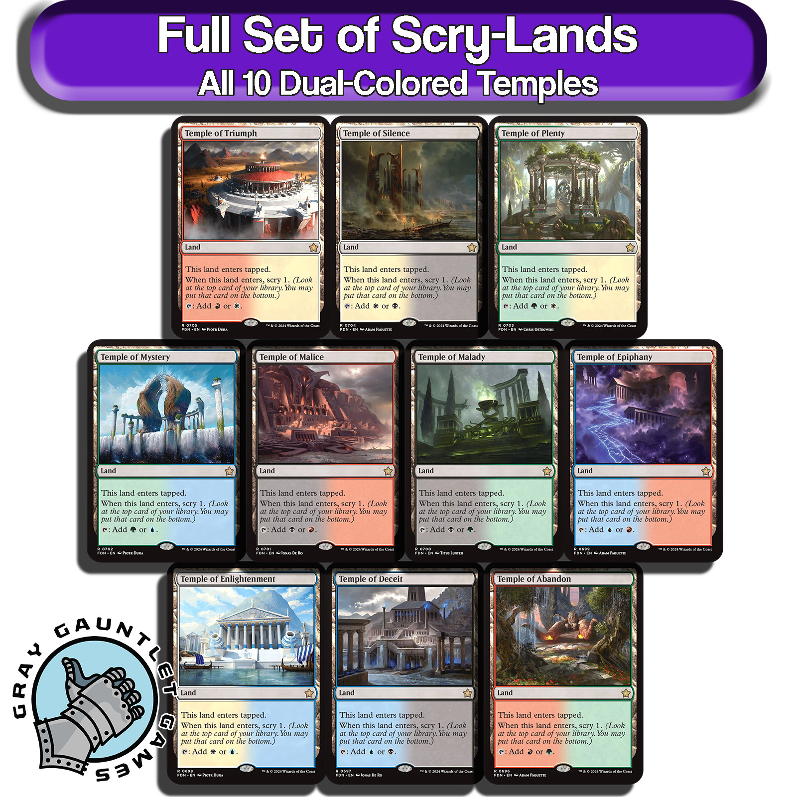 Scry Lands MTG Dual Lands Full Set All 10 Temples Magic Commander EDH Mana Lot [