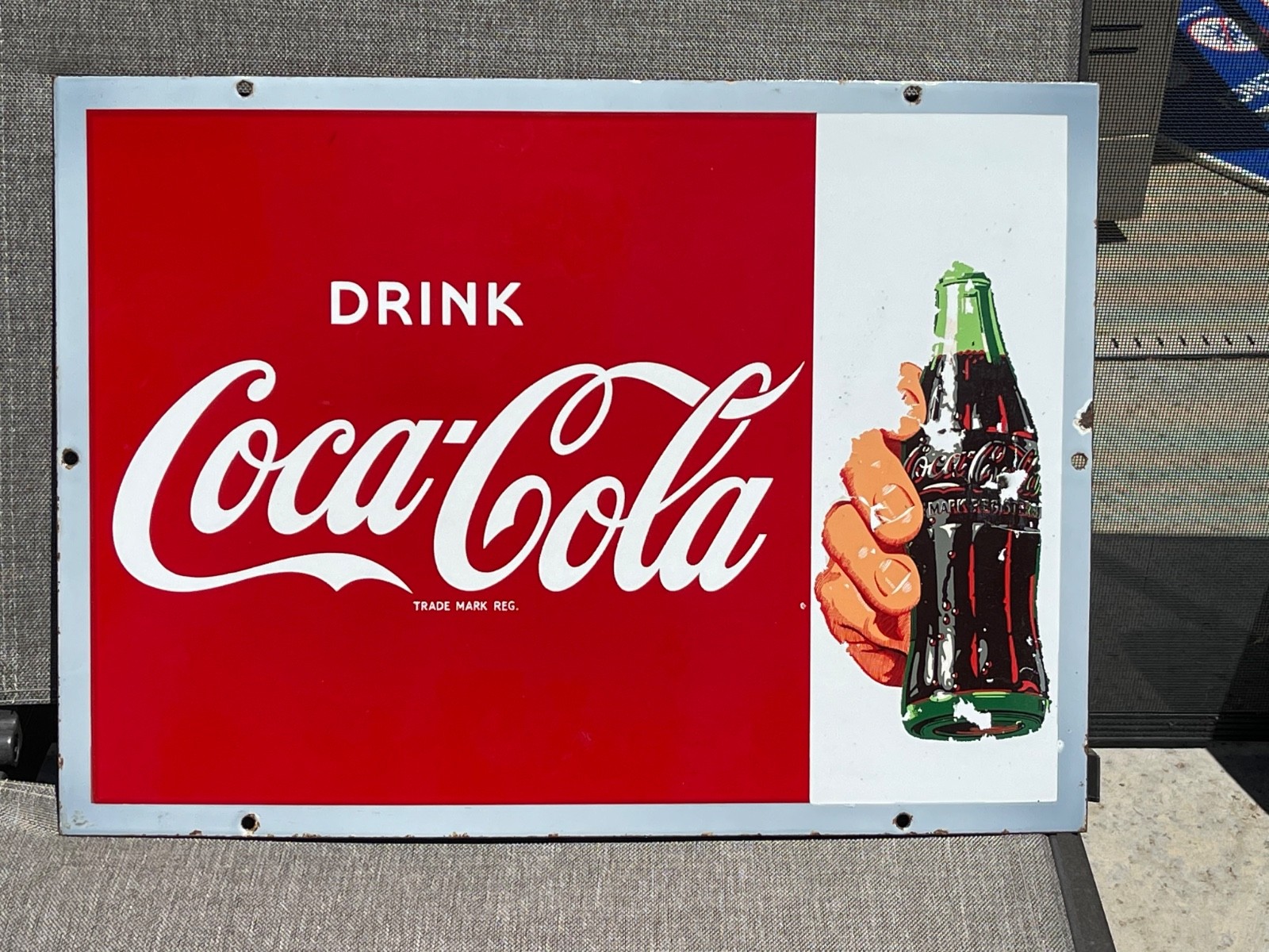 PORCELAIN  DRINK COCA COLA -SOLD HERE ICE COLD   1950\'s   22x16  INCHES. ENGLAND