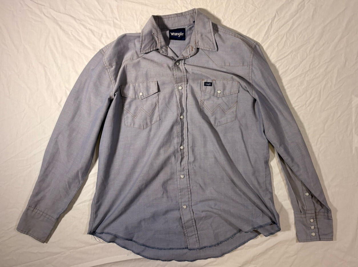 Wrangler Men\'s Powder Blue Pearl Button Western Shirt, XL