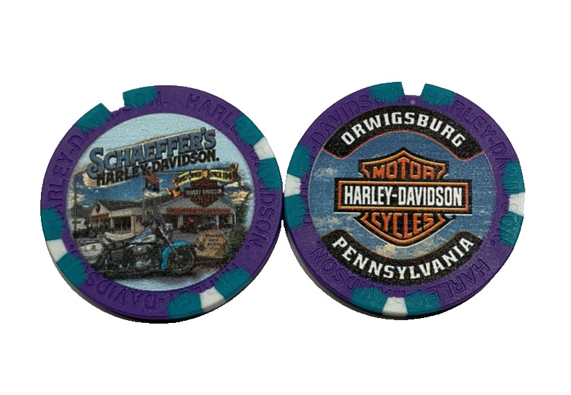 Harley Davidson Poker Chip Schaeffer\'s Harley Davidson Orwigsburg PA Purple Blue