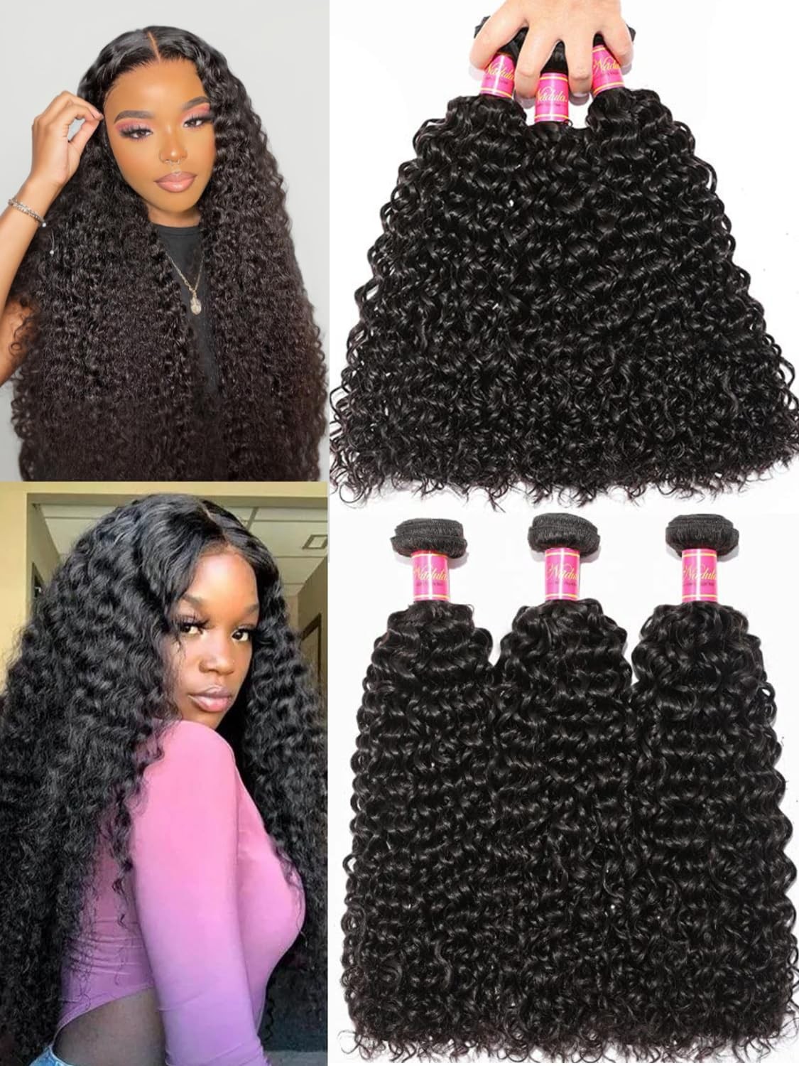 Nadula Malaysian Curly Human Hair Weave 3 Bundles 16 14 12 inches Natural Nadula Malaysian Curly Human Hair Weave 3 Bundles 16 14 12 inches Natural