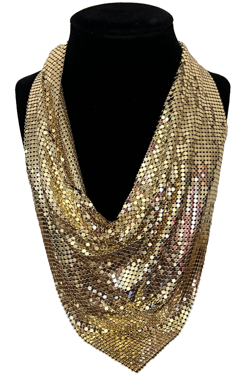 Stunning Vintage Retro Whiting & Davis Gold Tone Mesh Scarf/Bib Style Necklace