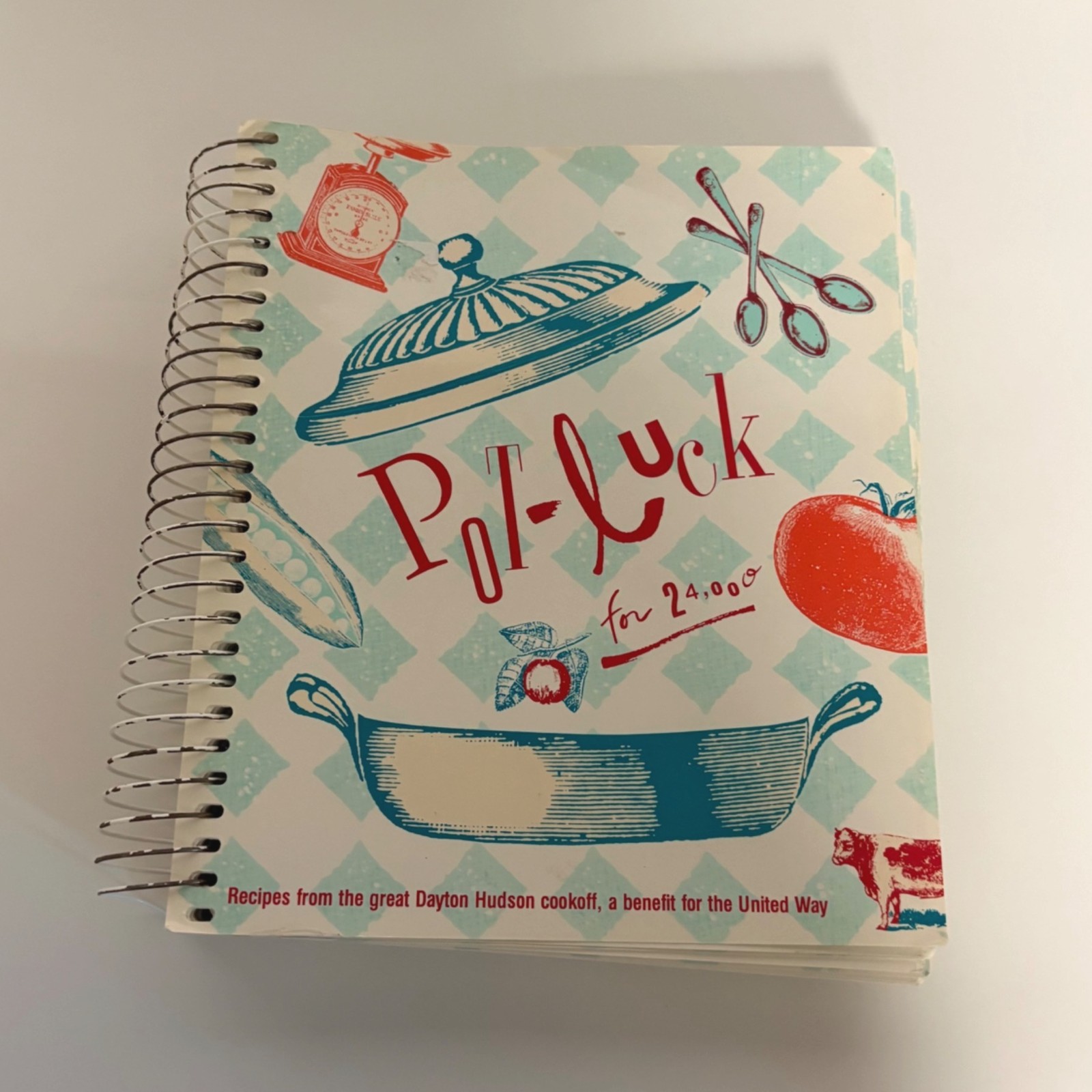 Pot-Luck For 24000 Cookbook Dayton-Hudson United Way 1989 Spiral-Bound Vintage