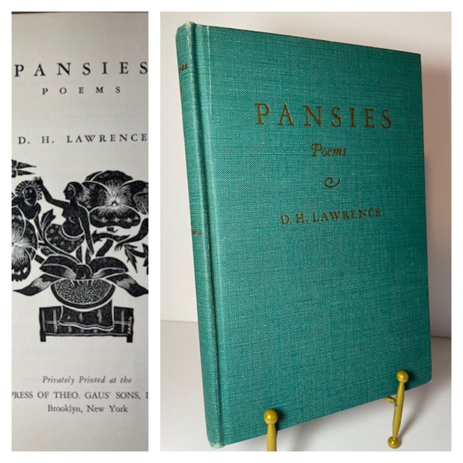1929 Pansies Poems D.H. Lawrence HC Private Edition Limited Run Gilt Lettering 1929 Pansies Poems D.H. Lawrence HC Private Edition Limited Run Gilt Lettering