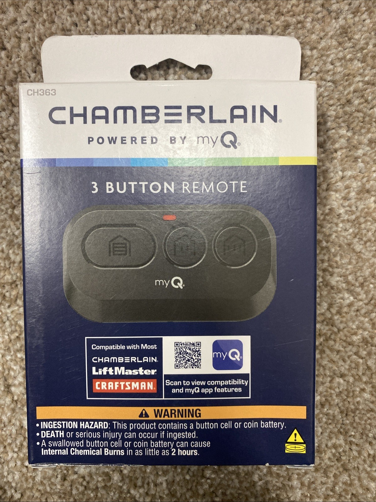 Chamberlain myQ 3-Button Garage Door Opener Remote Control CH363 Chamberlain myQ 3-Button Garage Door Opener Remote Control CH363