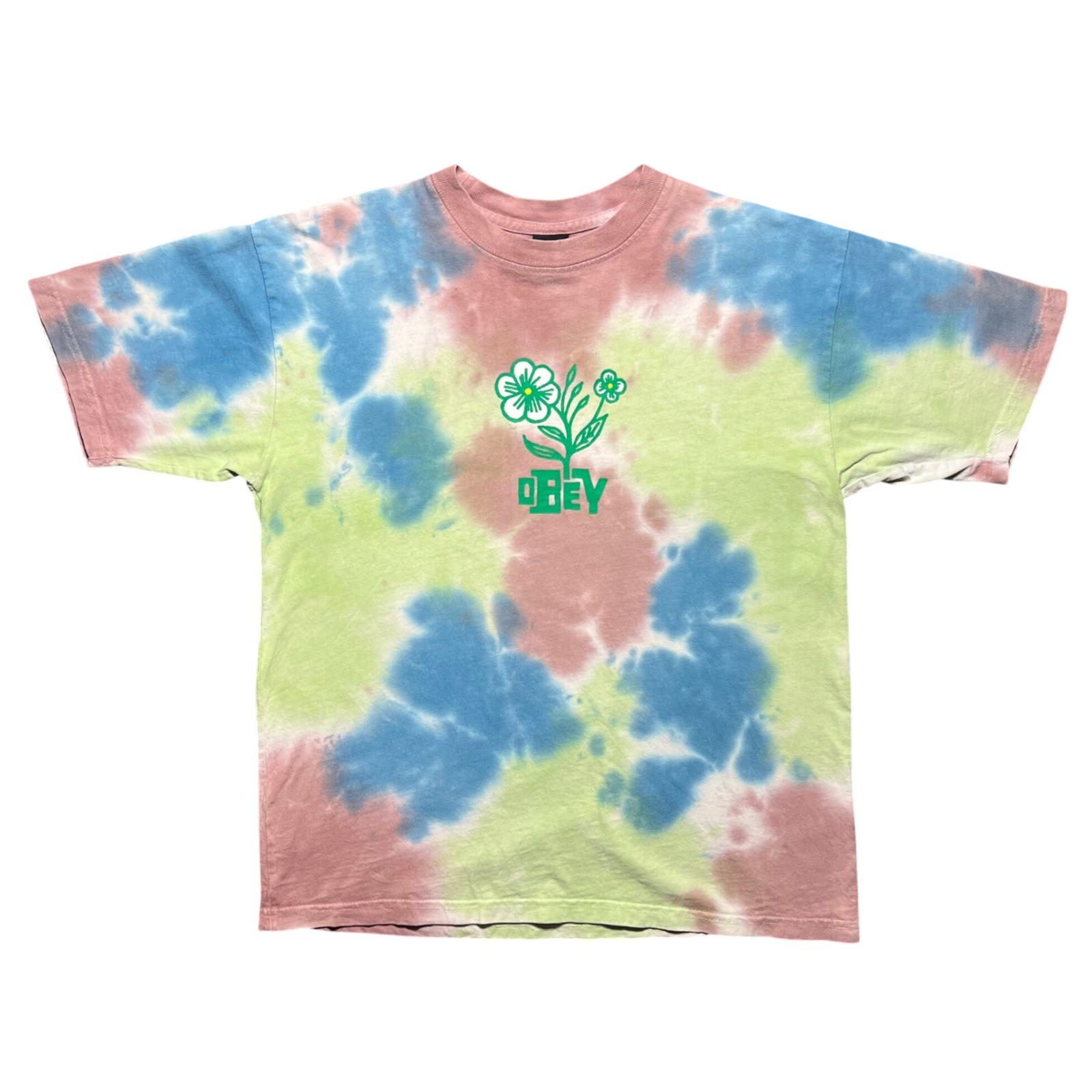 Obey Propaganda Floral Logo Tie Dye Psychedelic Streetwear T Shirt Mens Small