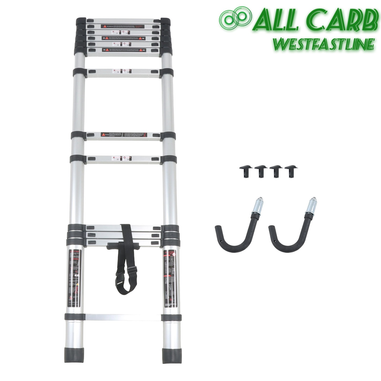 12.5FT Portable Extension Aluminum Telescoping Lightweight Ladder W/Stabilizer