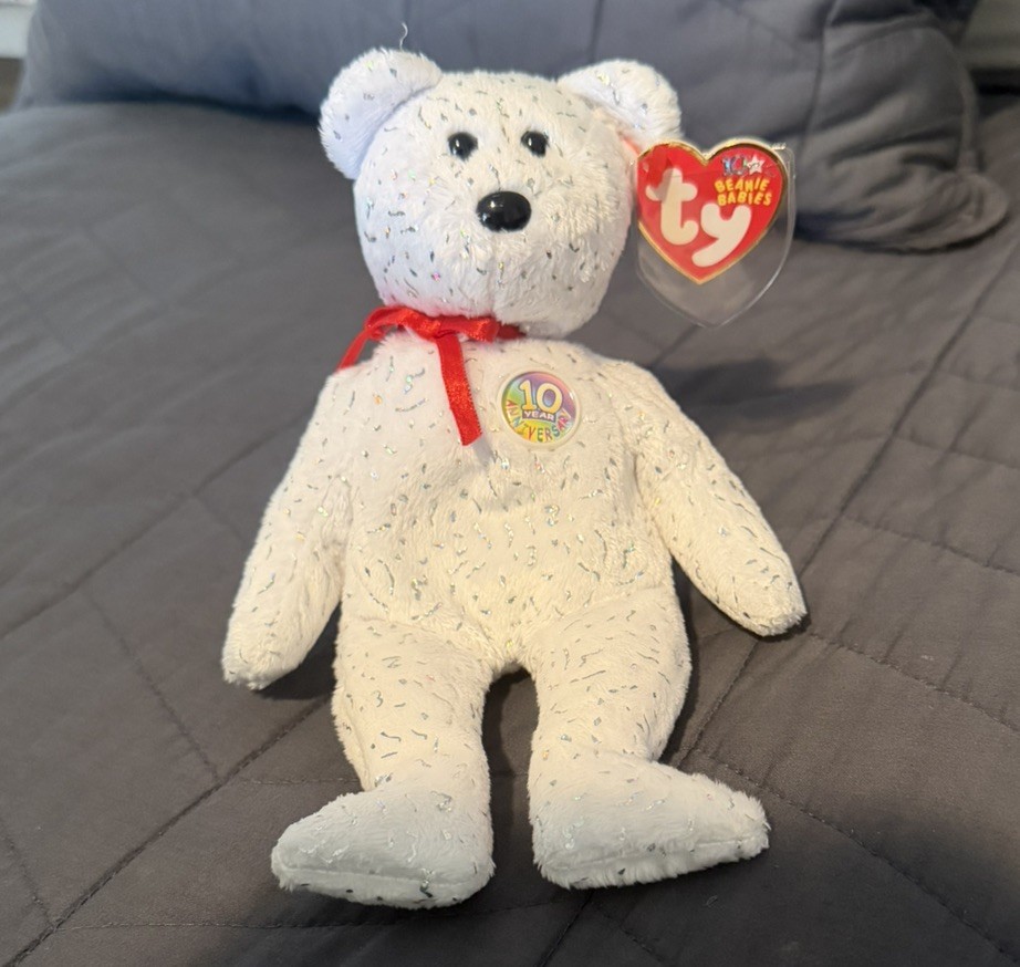 TY Beanie Baby DECADE the Bear (White Version) Vintage Ty Beanie Stuffed Toy