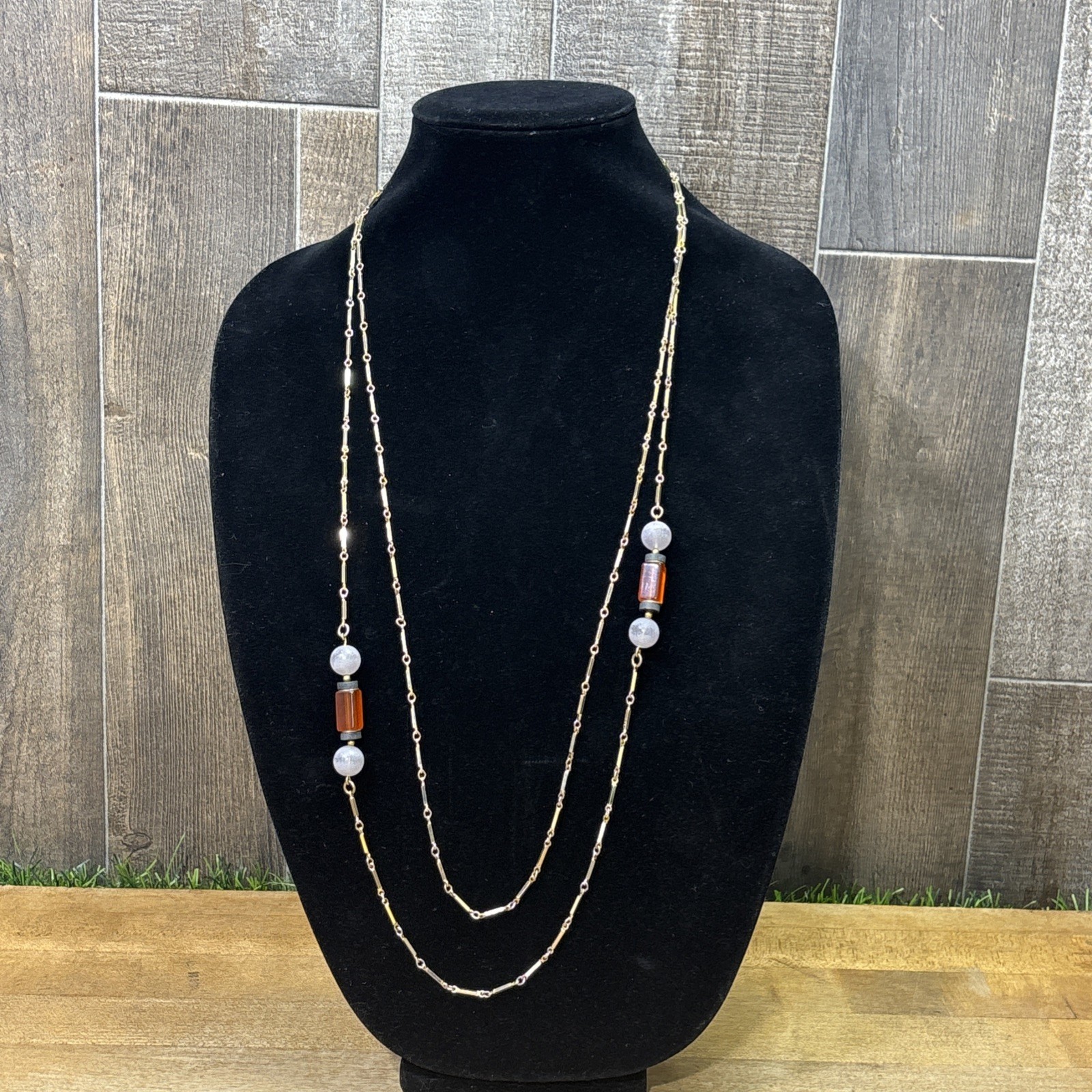 Vintage 1978 Sarah Coventry Monterey Long Station Necklace Modernist Lucite Vintage 1978 Sarah Coventry Monterey Long Station Necklace Modernist Lucite