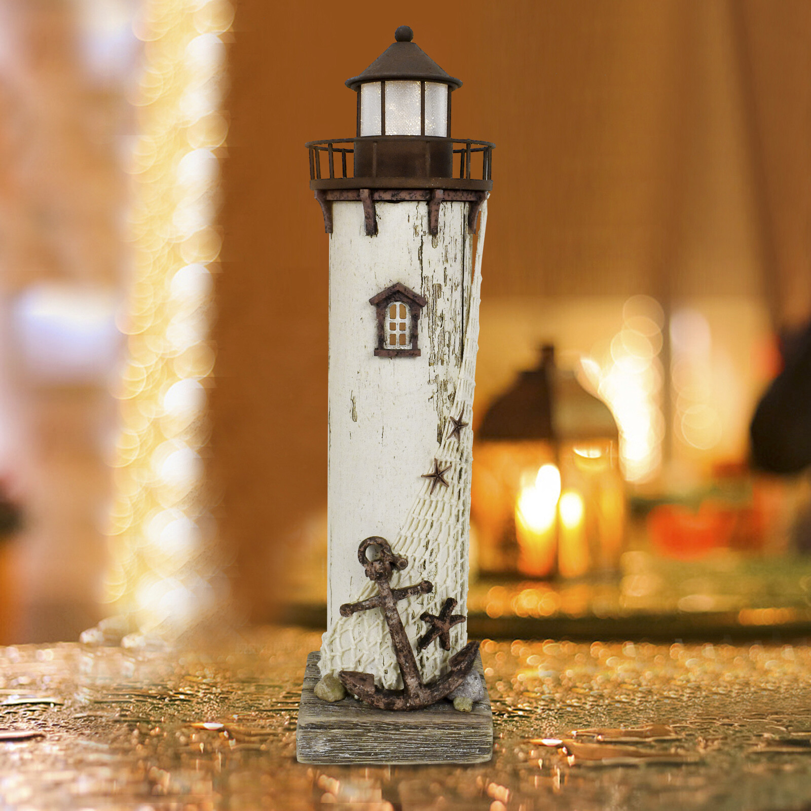 Wooden Nautical Lighthouse Decor with Light Rustic Ocean Sea Beach Handcrafted Wooden Nautical Lighthouse Decor with Light Rustic Ocean Sea Beach Handcrafted